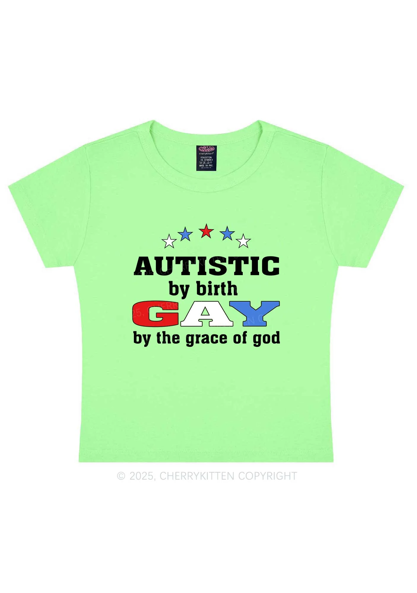Autistic By Birth Gay Pride Y2K Baby Tee Cherrykitten - Image 11