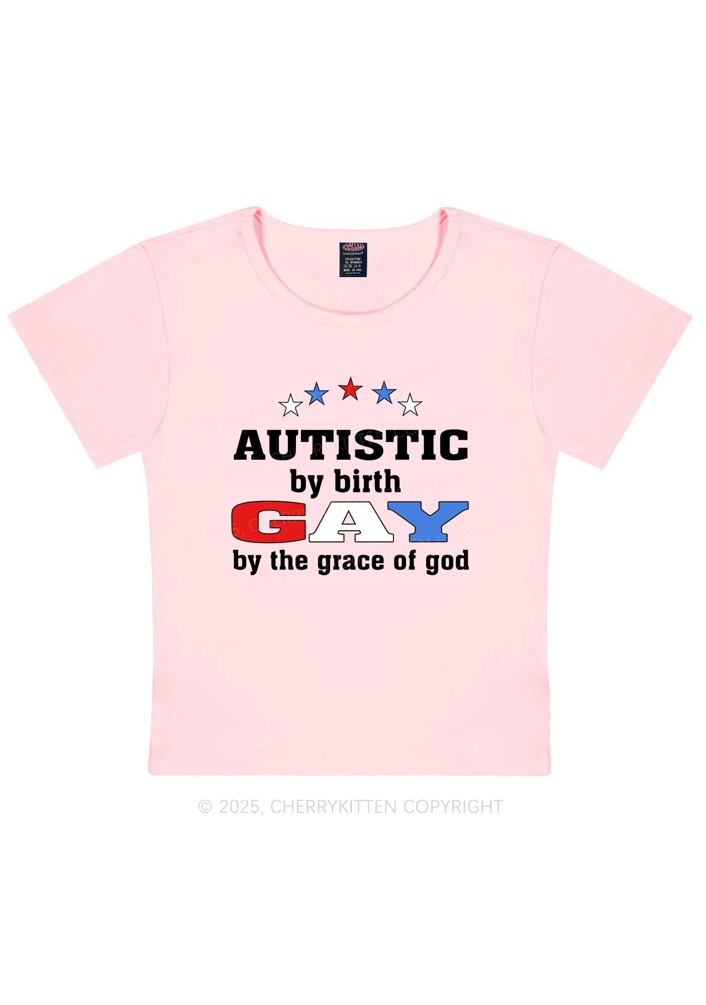 Autistic By Birth Gay Pride Y2K Baby Tee Cherrykitten - Image 12