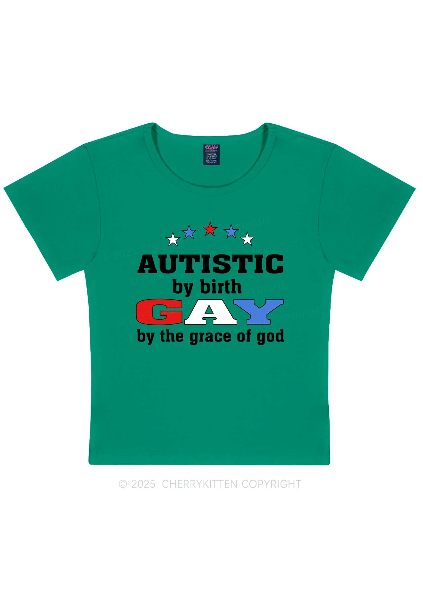 Autistic By Birth Gay Pride Y2K Baby Tee Cherrykitten - Image 13