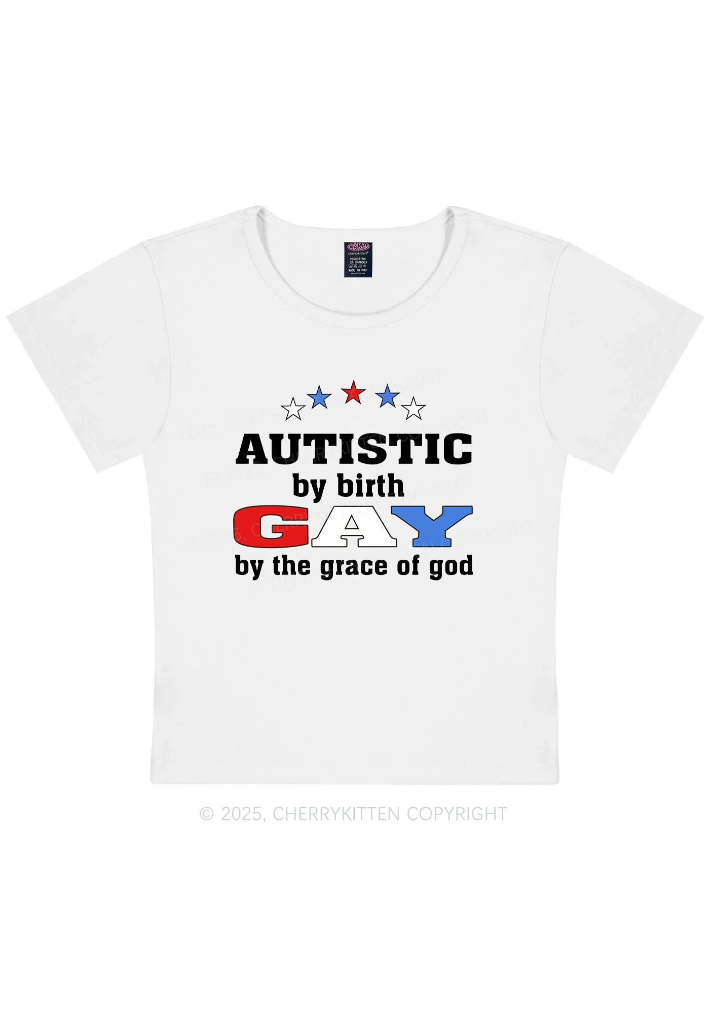 Autistic By Birth Gay Pride Y2K Baby Tee Cherrykitten - Image 5