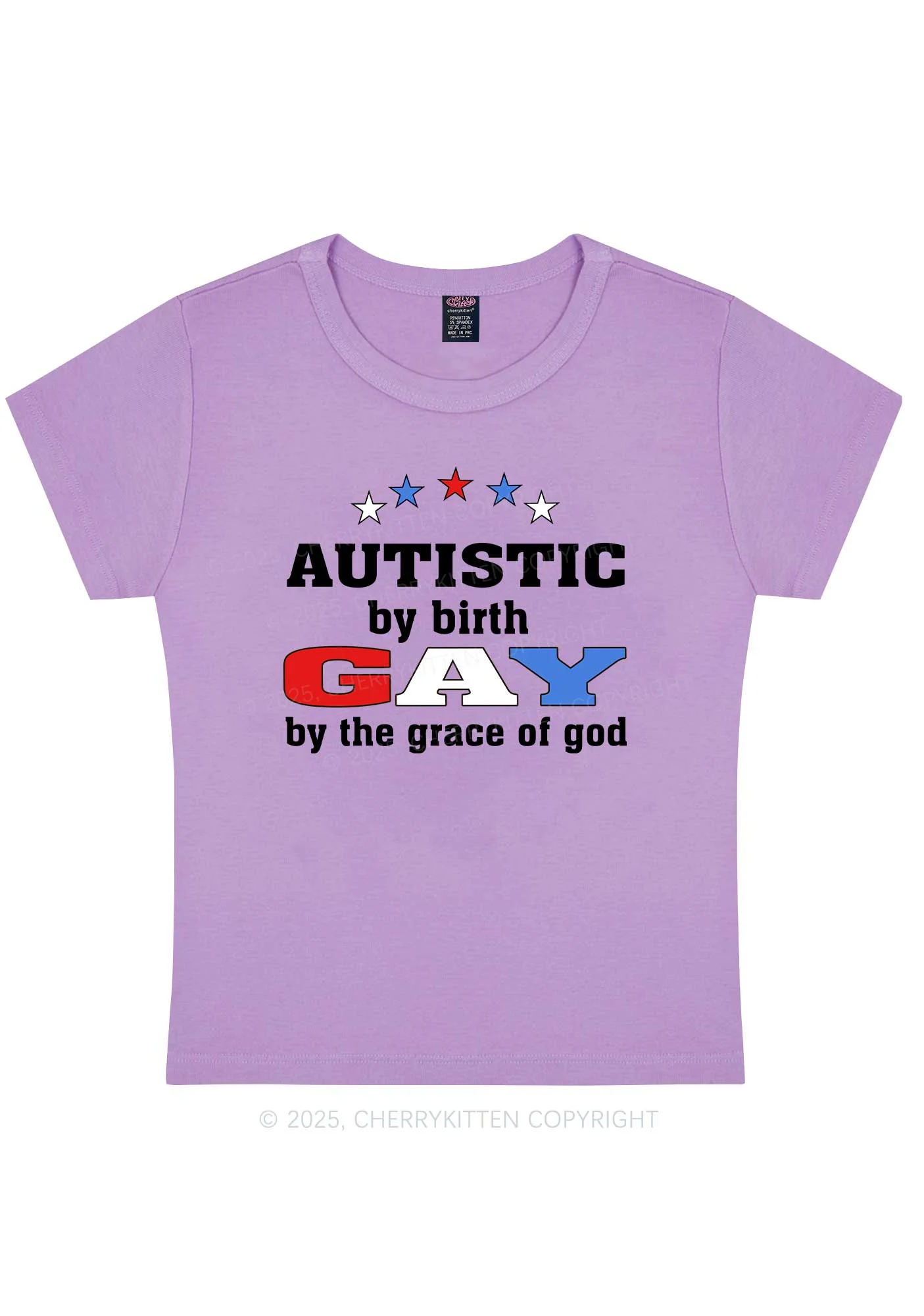 Autistic By Birth Gay Pride Y2K Baby Tee Cherrykitten - Image 6