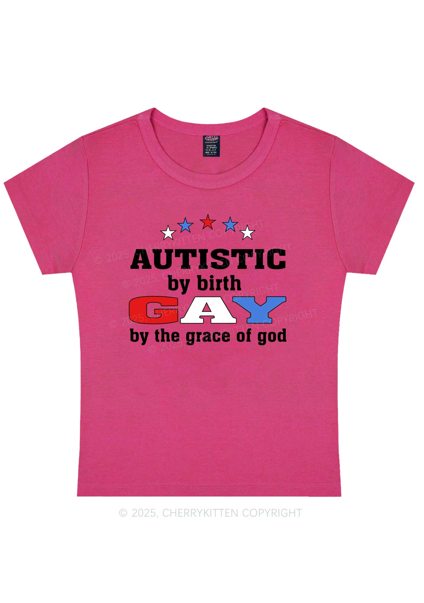 Autistic By Birth Gay Pride Y2K Baby Tee Cherrykitten - Image 7