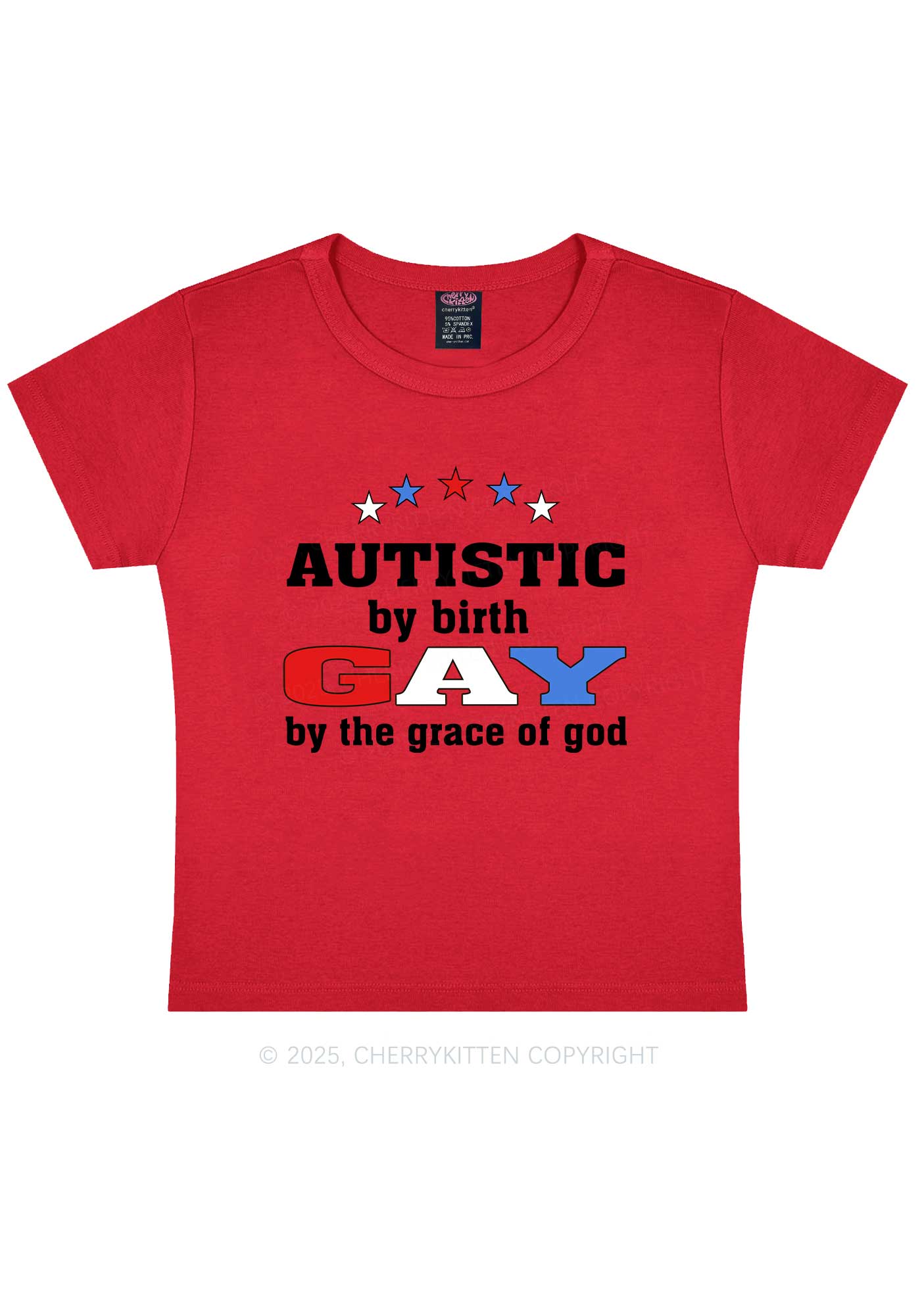 Autistic By Birth Gay Pride Y2K Baby Tee Cherrykitten - Image 8