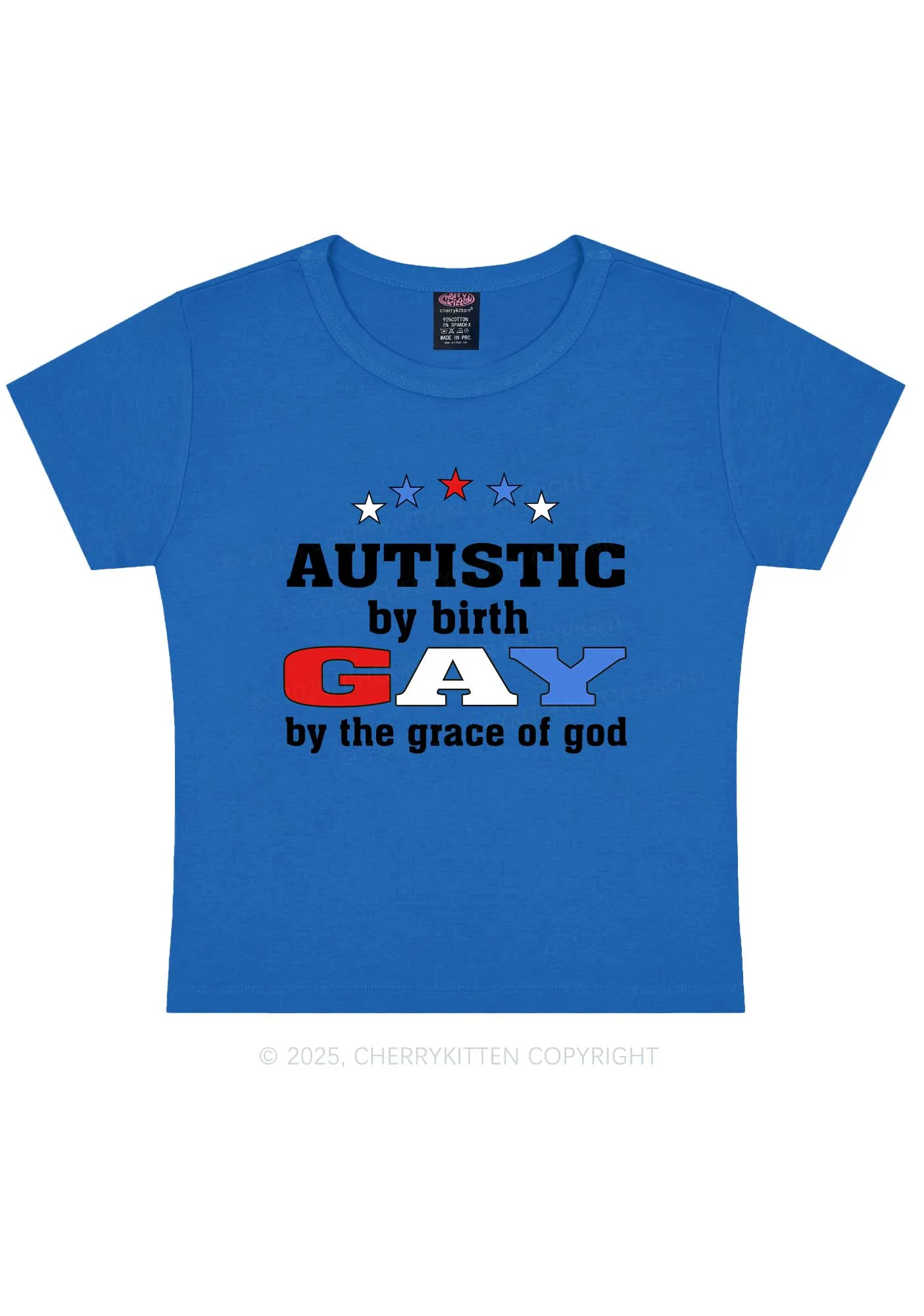 Autistic By Birth Gay Pride Y2K Baby Tee Cherrykitten - Image 9