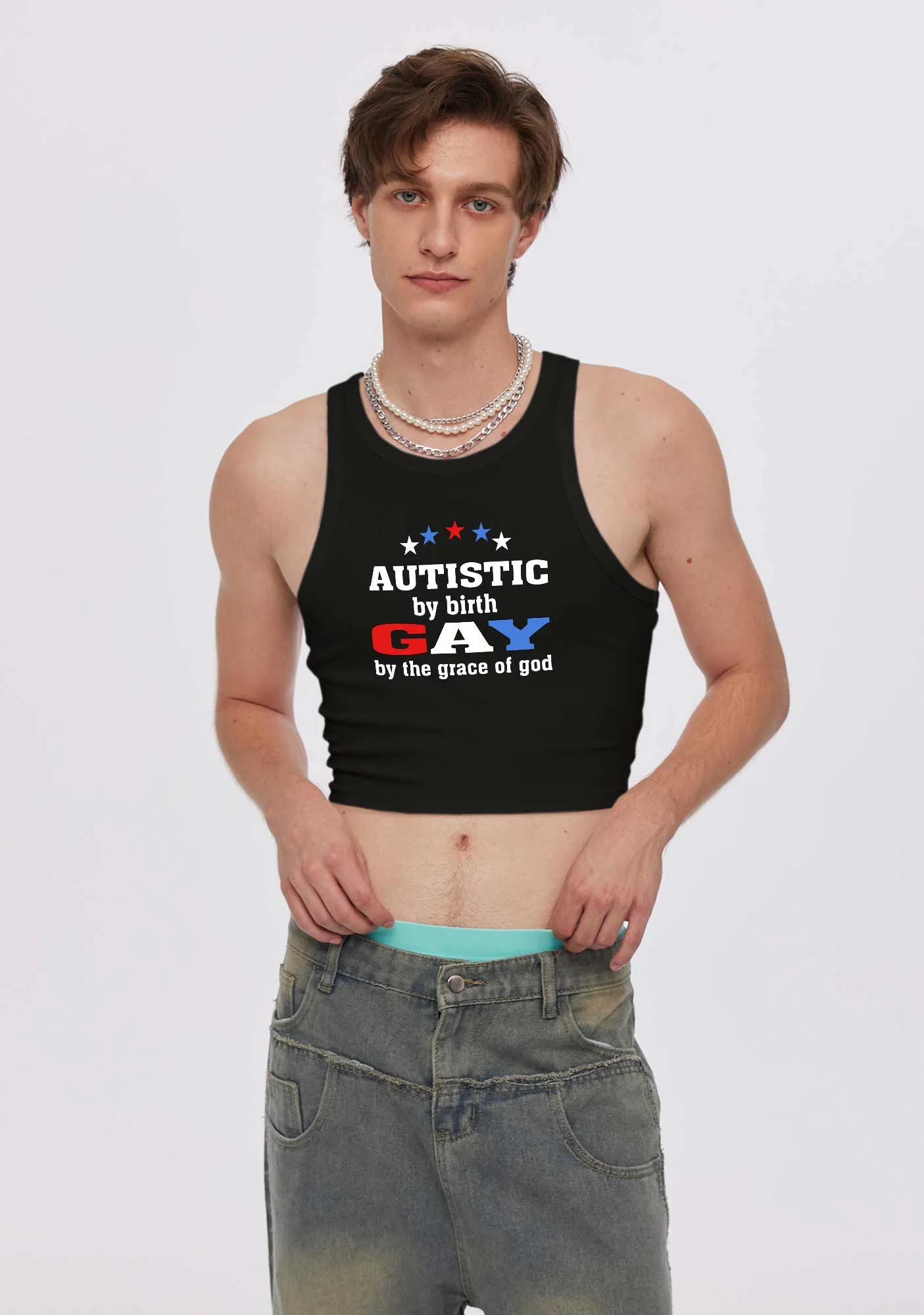 Autistic By Birth Gay Pride Y2K Crop Tank Top Cherrykitten - Image 2