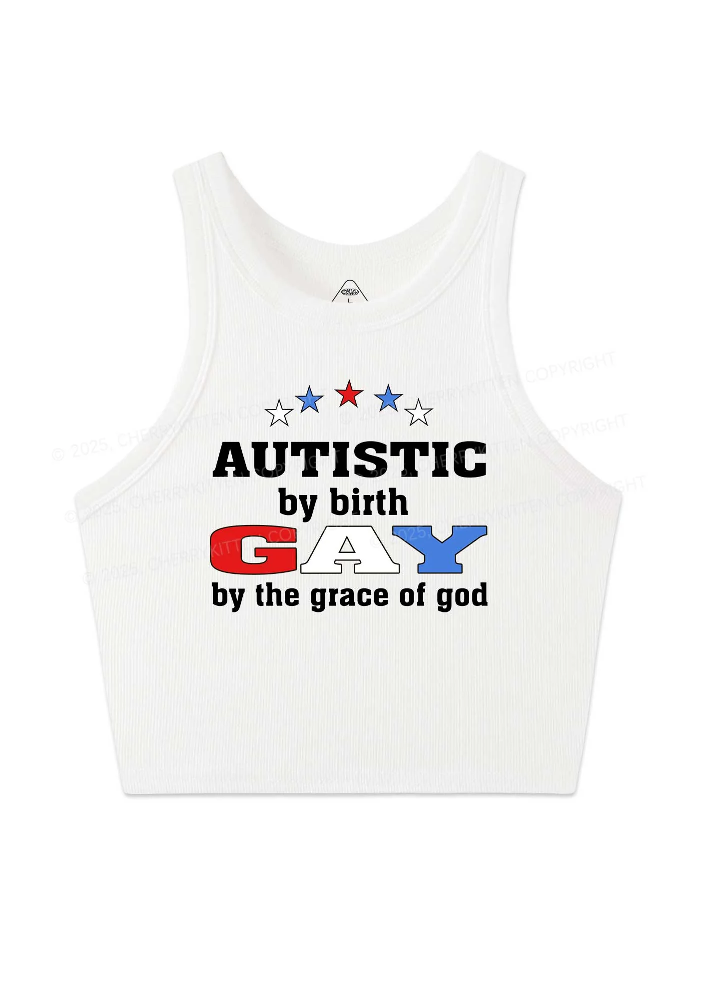 Autistic By Birth Gay Pride Y2K Crop Tank Top Cherrykitten - Image 3