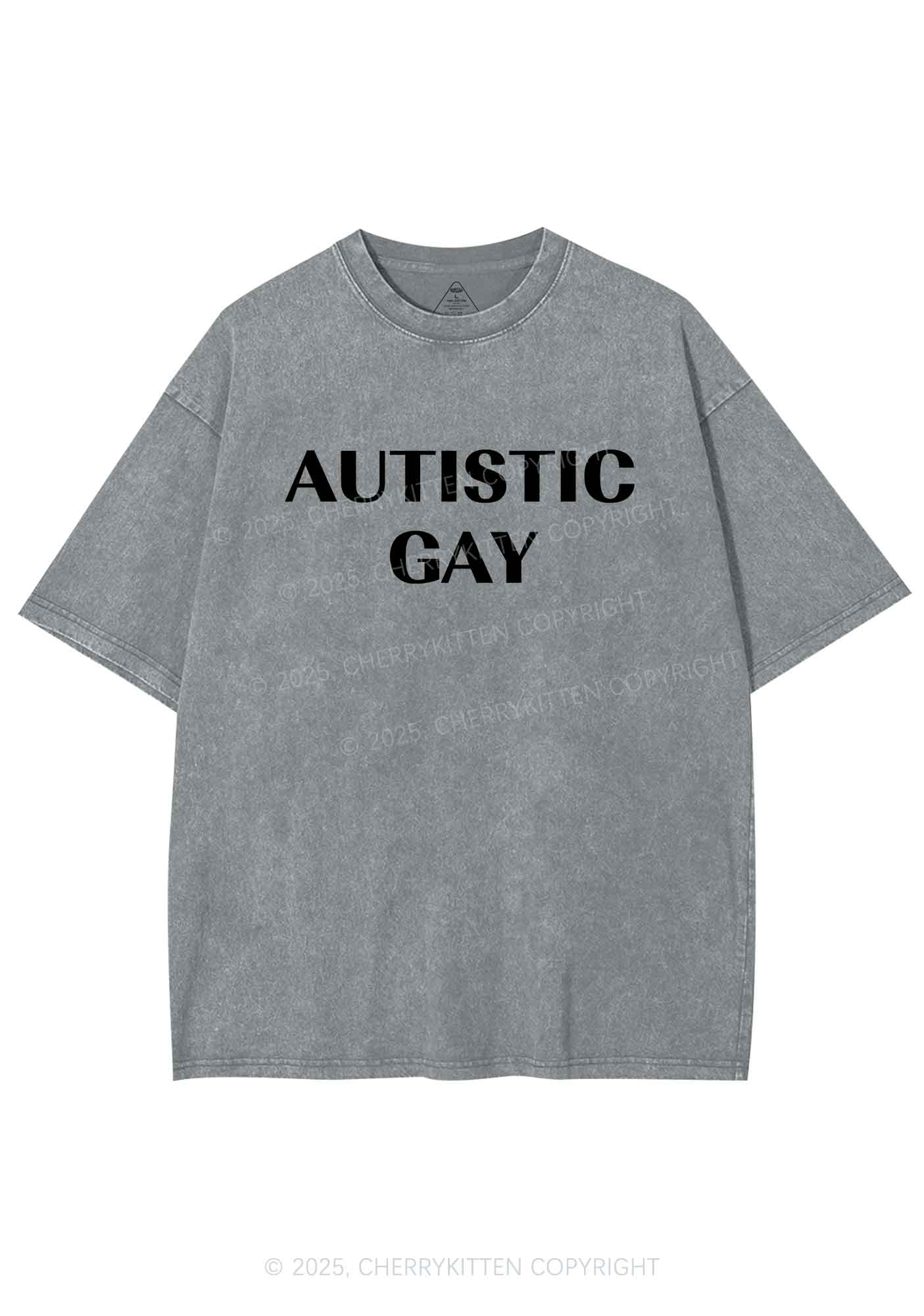 Autistic Gay Pride Y2K Shirts Washed Tee Cherrykitten - Image 7