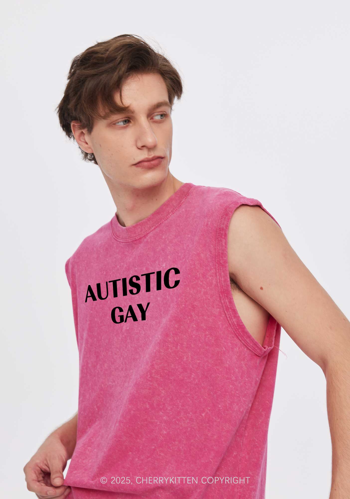 Autistic Gay Pride Y2K Washed Muscle Tank Cherrykitten - Image 2