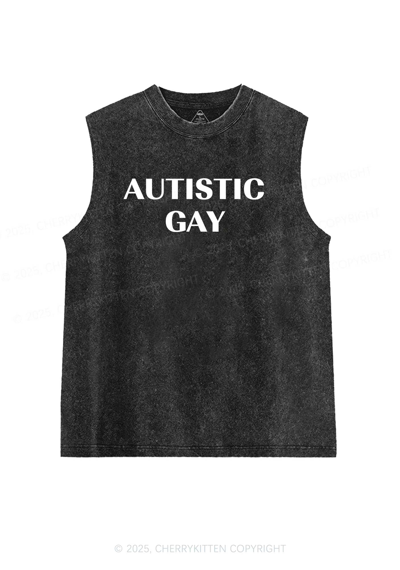 Autistic Gay Pride Y2K Washed Muscle Tank Cherrykitten - Image 3