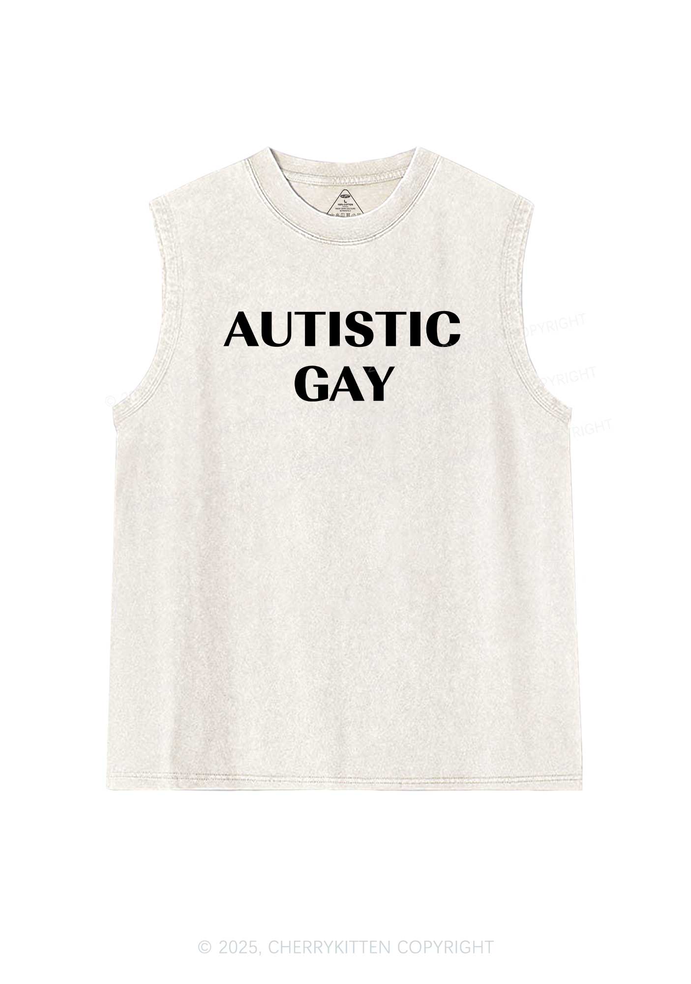 Autistic Gay Pride Y2K Washed Muscle Tank Cherrykitten - Image 4