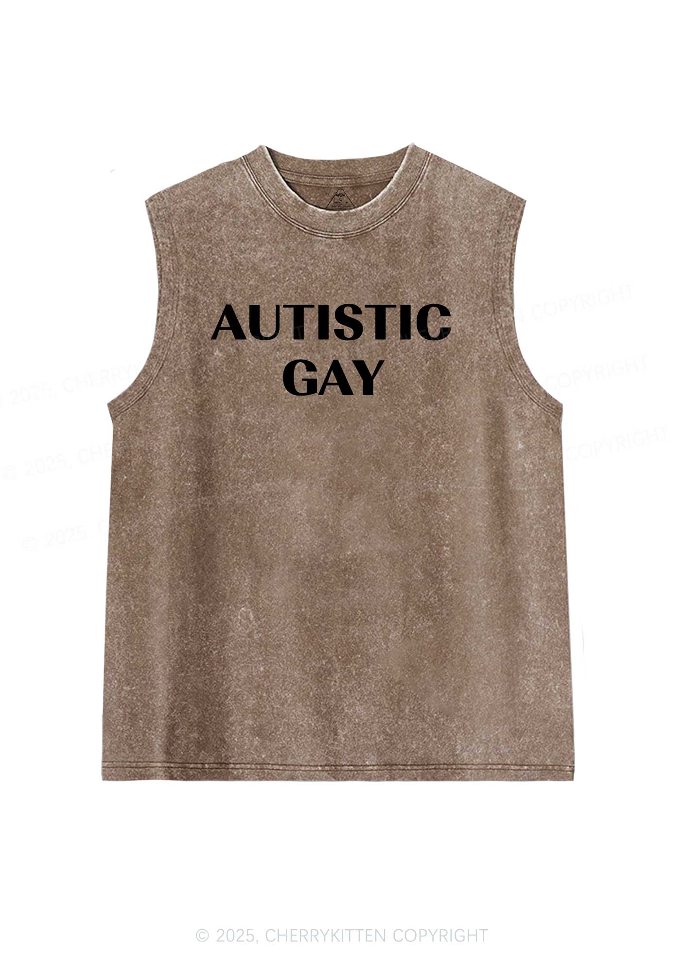 Autistic Gay Pride Y2K Washed Muscle Tank Cherrykitten - Image 5