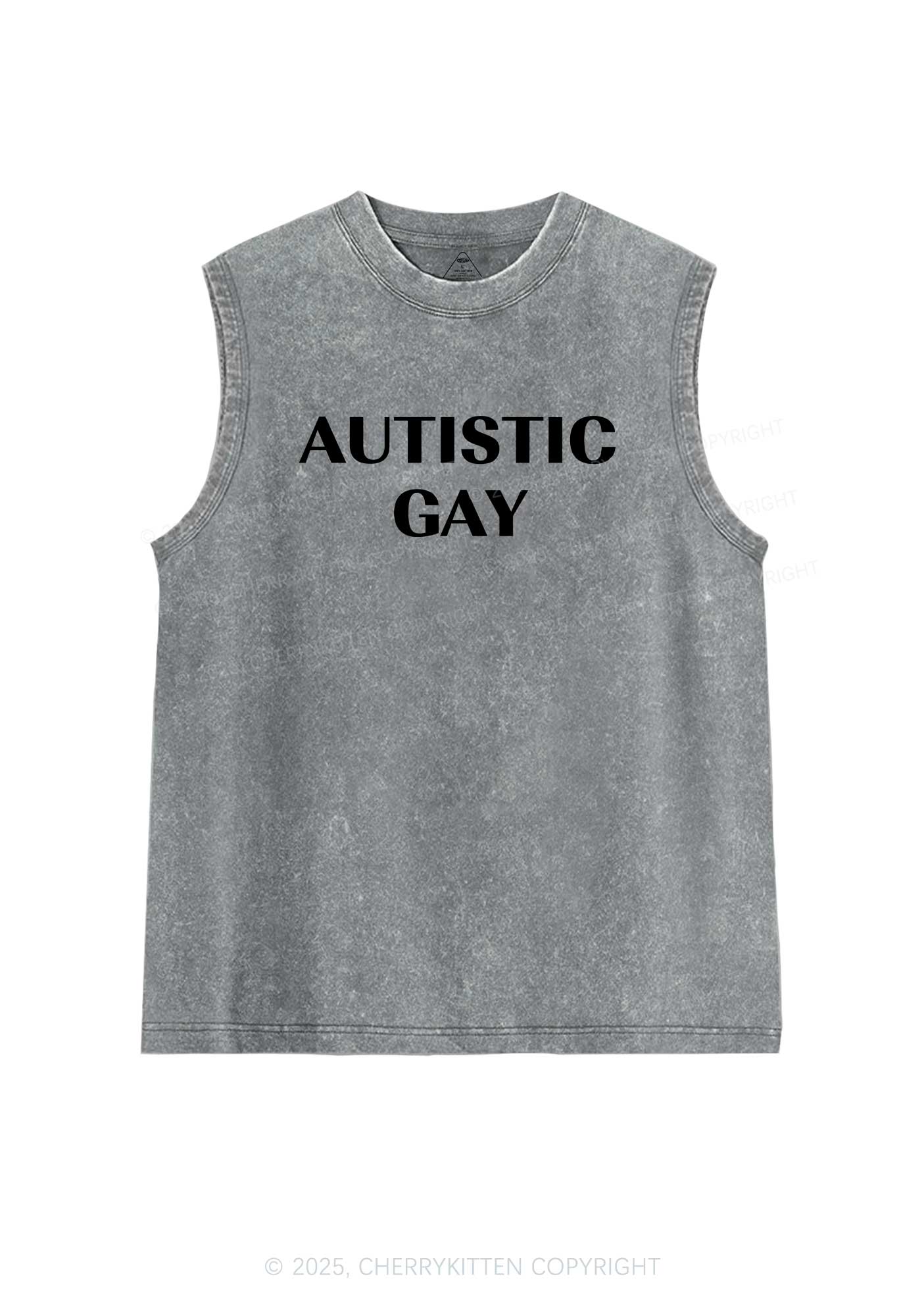 Autistic Gay Pride Y2K Washed Muscle Tank Cherrykitten - Image 6
