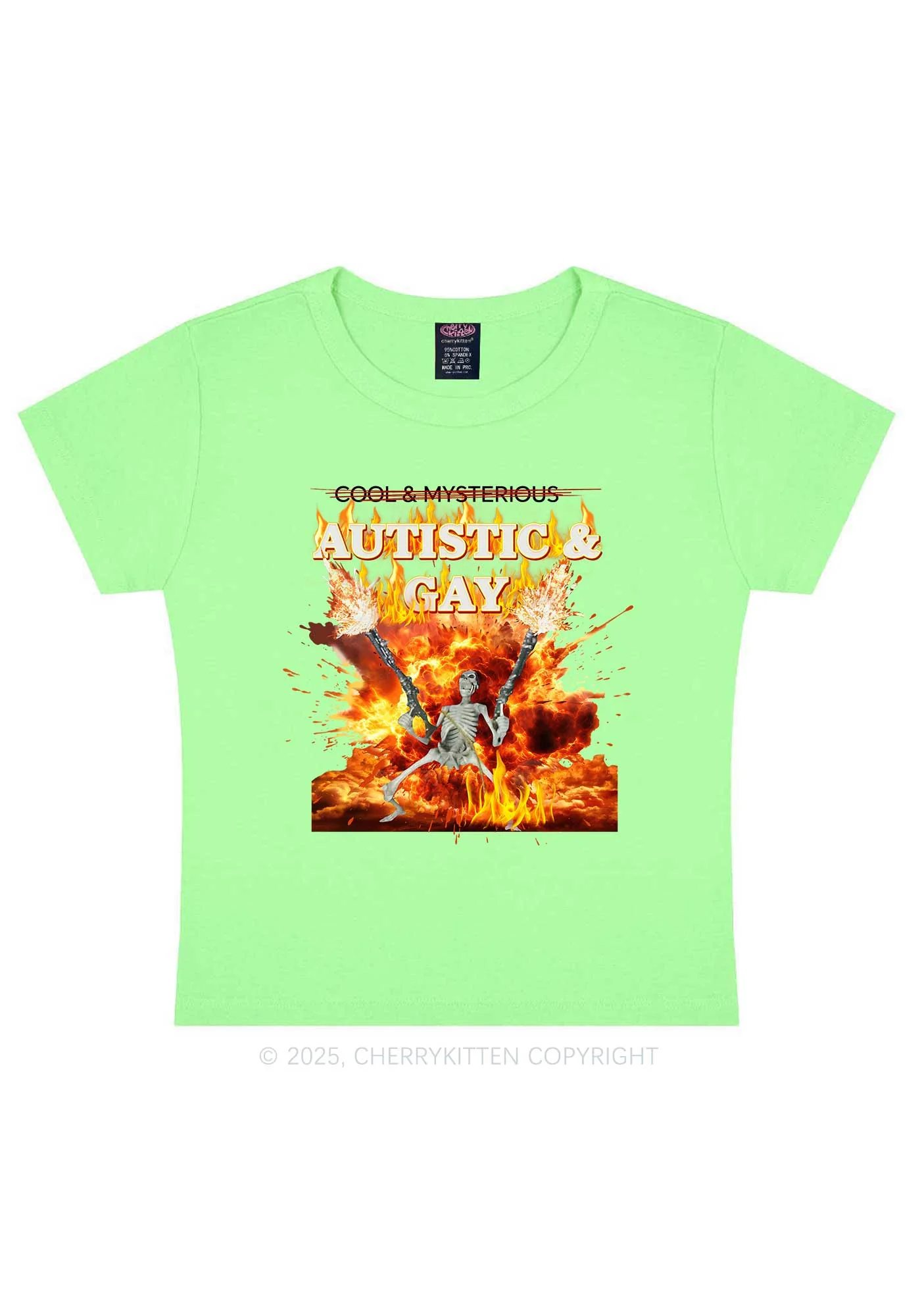 Autistic Gay Skeleton Y2K Baby Tee Cherrykitten - Image 13