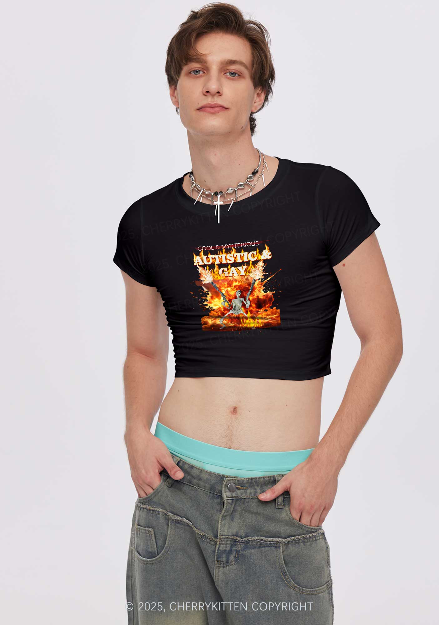 Autistic Gay Skeleton Y2K Baby Tee Cherrykitten - Image 2