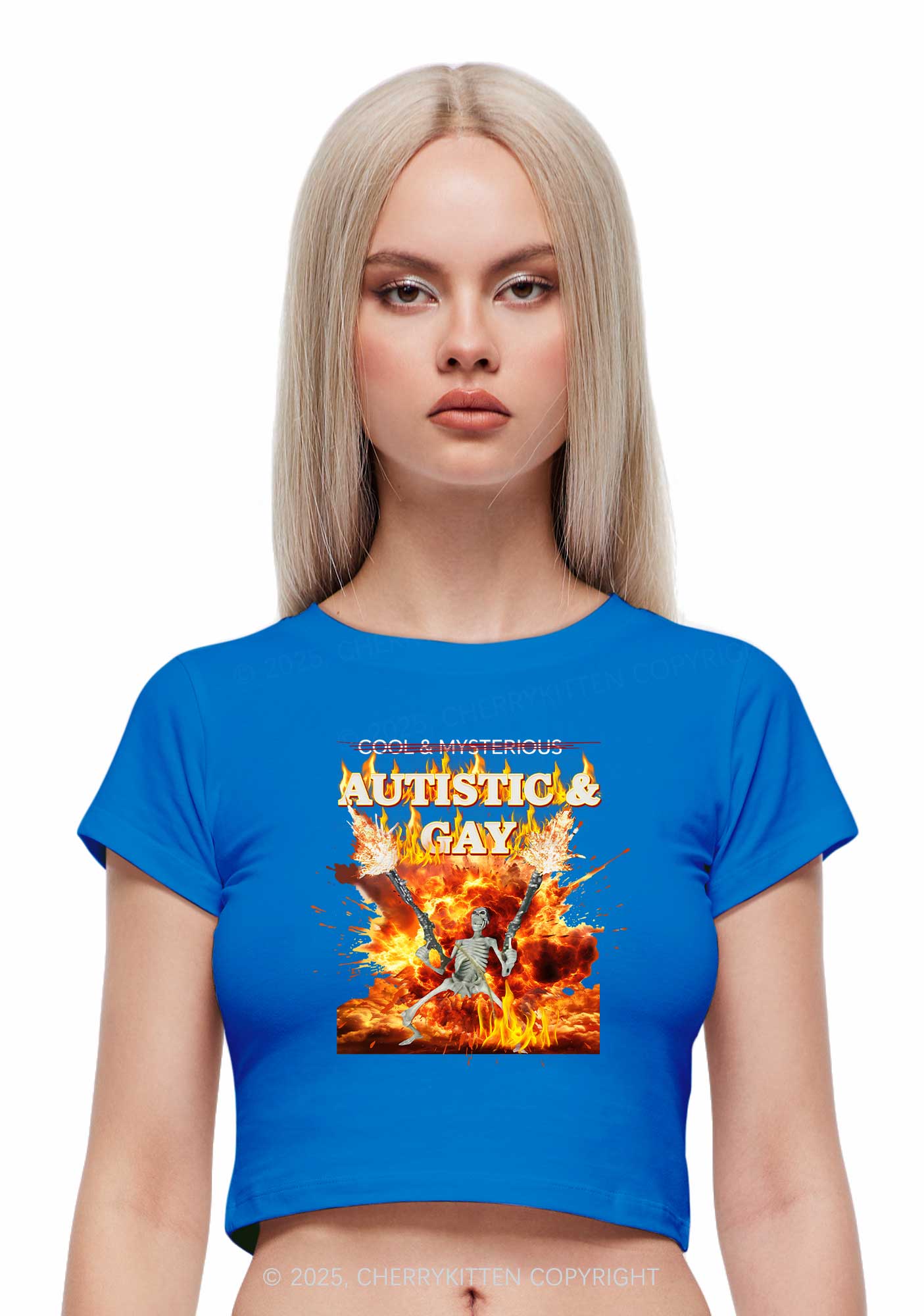 Autistic Gay Skeleton Y2K Baby Tee Cherrykitten - Image 3