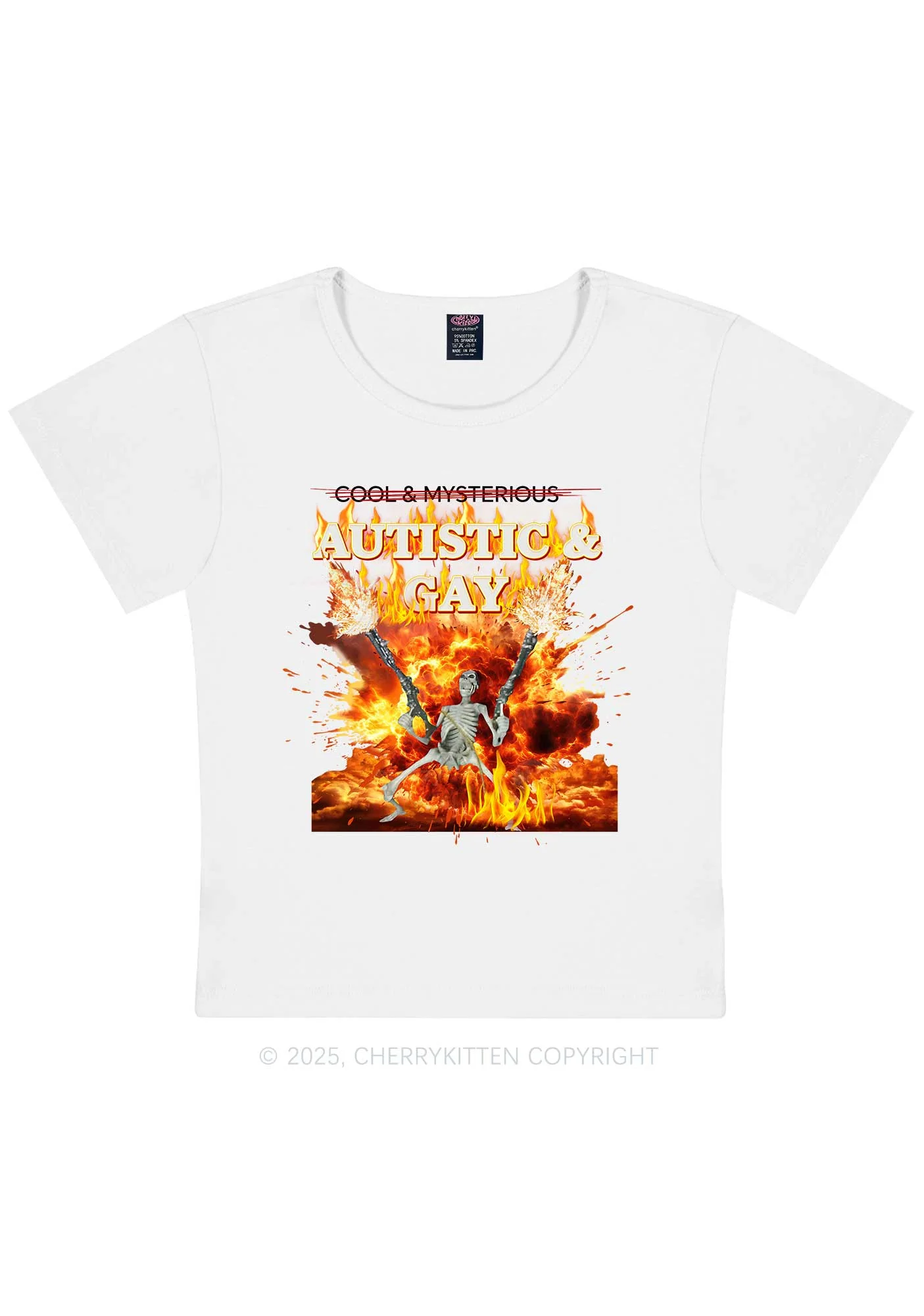 Autistic Gay Skeleton Y2K Baby Tee Cherrykitten - Image 4