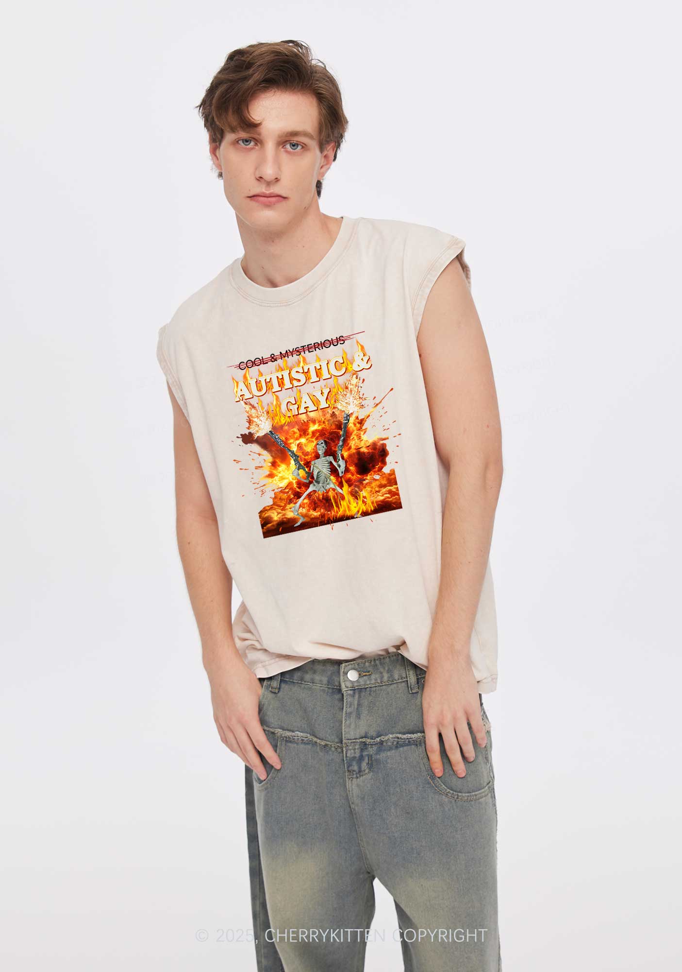 Autistic Gay Skeleton Y2K Washed Tank Cherrykitten - Image 3