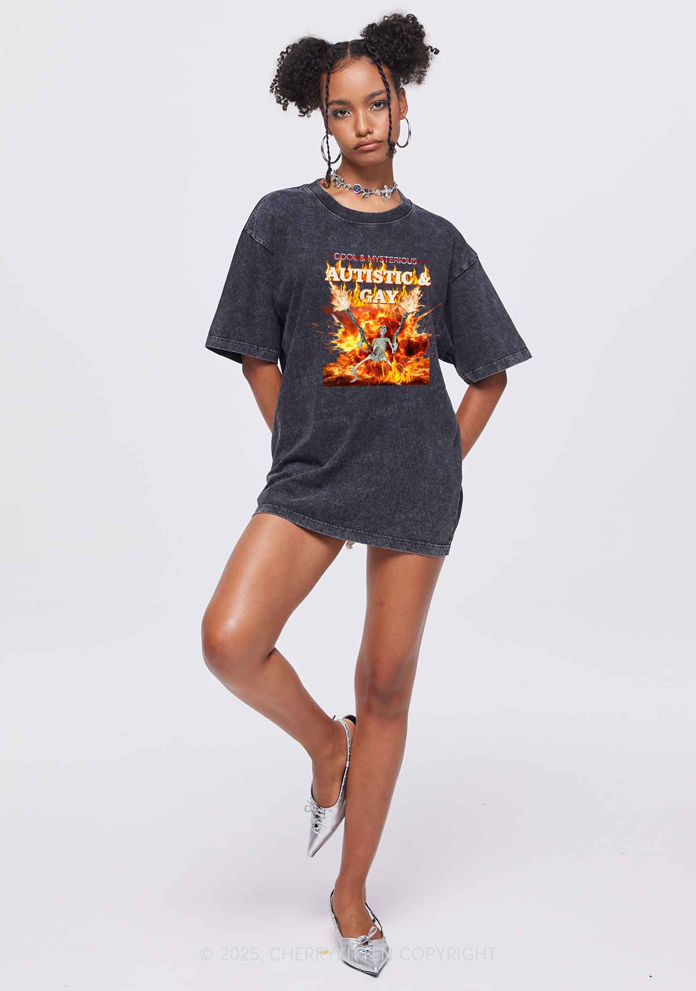 Autistic Gay Skeleton Y2K Washed Tee Cherrykitten - Image 2