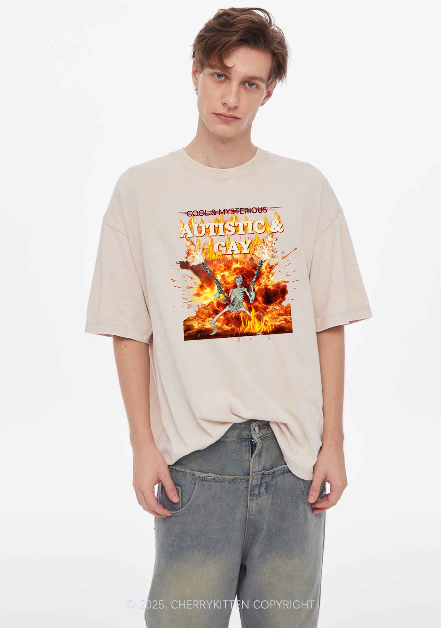 Autistic Gay Skeleton Y2K Washed Tee Cherrykitten - Image 3