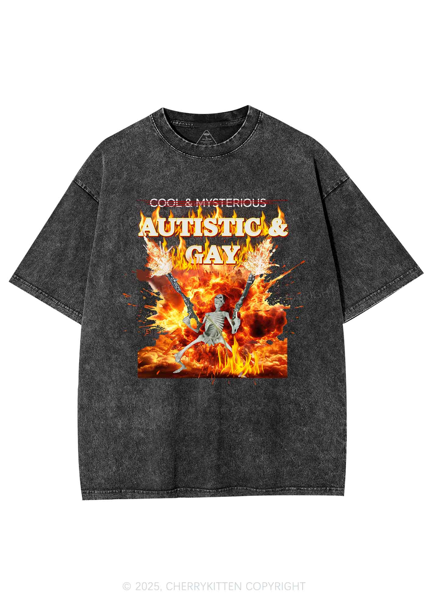 Autistic Gay Skeleton Y2K Washed Tee Cherrykitten - Image 4