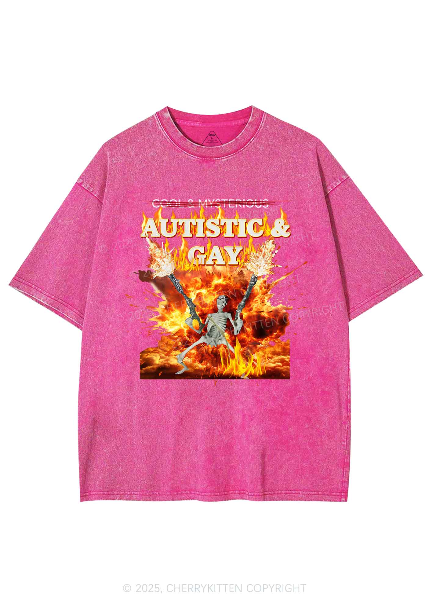 Autistic Gay Skeleton Y2K Washed Tee Cherrykitten - Image 5