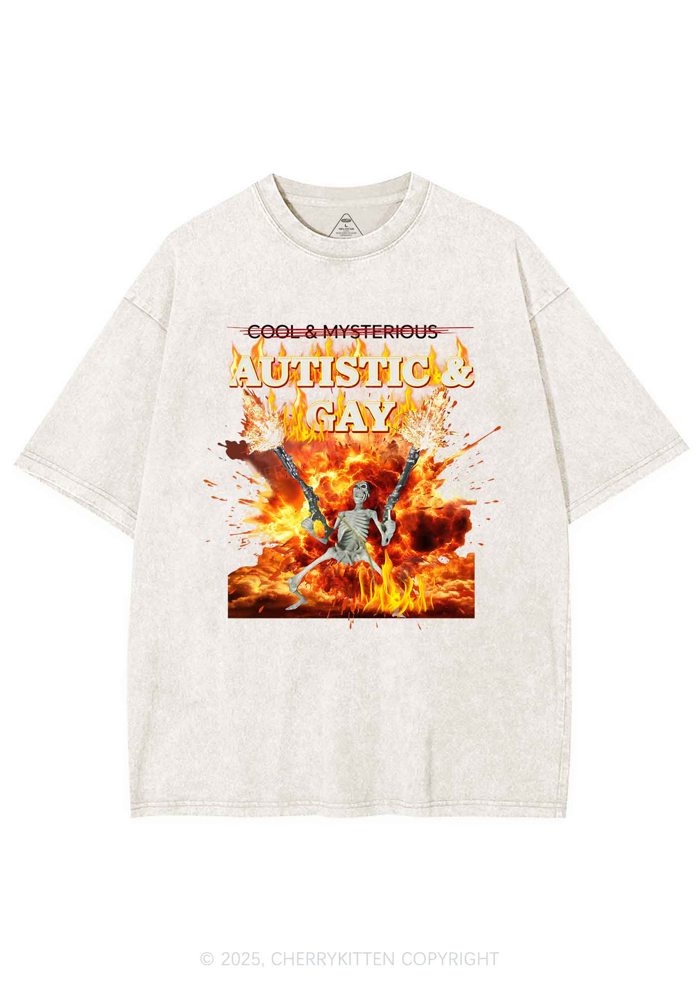 Autistic Gay Skeleton Y2K Washed Tee Cherrykitten - Image 7