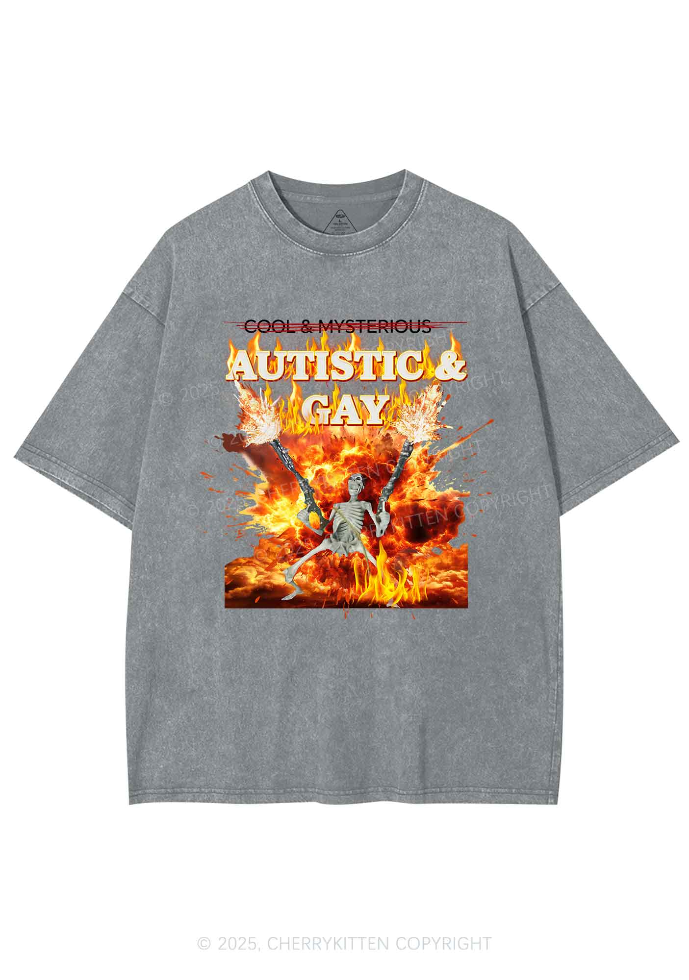 Autistic Gay Skeleton Y2K Washed Tee Cherrykitten - Image 8