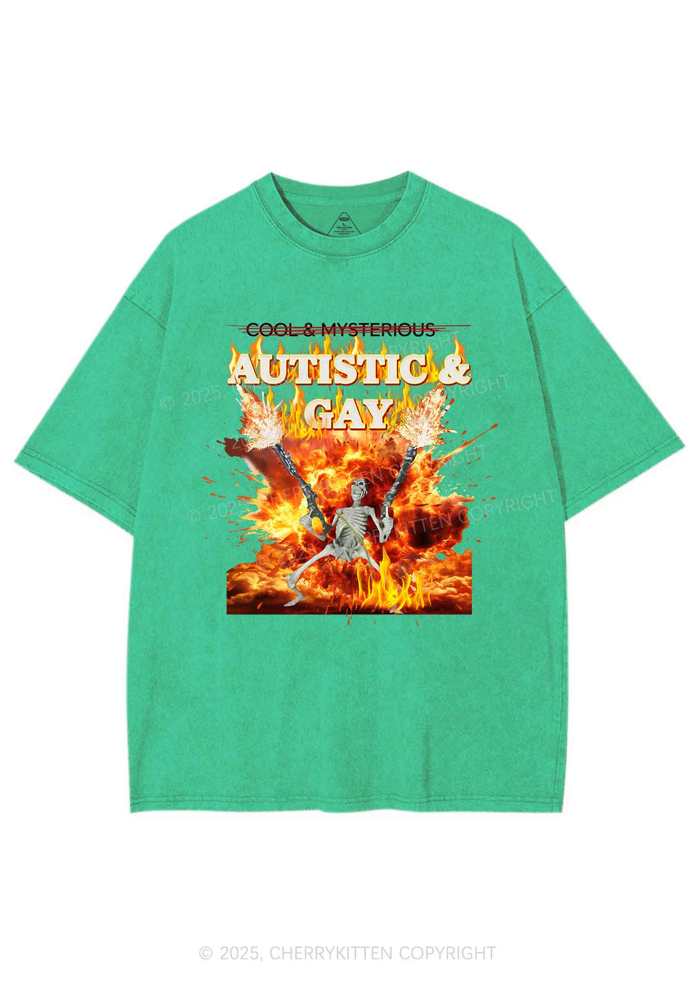 Autistic Gay Skeleton Y2K Washed Tee Cherrykitten - Image 9