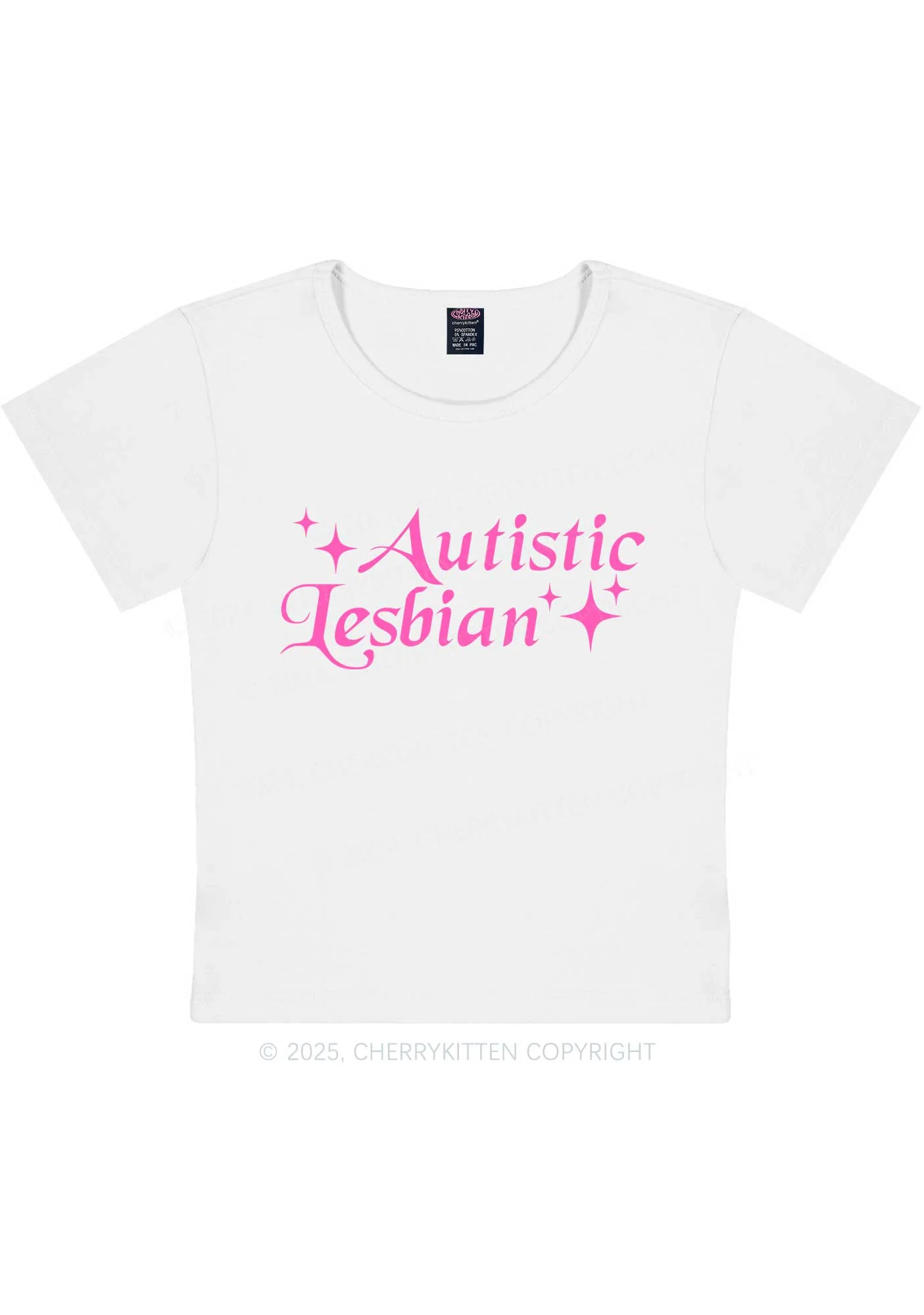 Autistic Lesbian Y2K Baby Tee Cherrykitten - Image 3