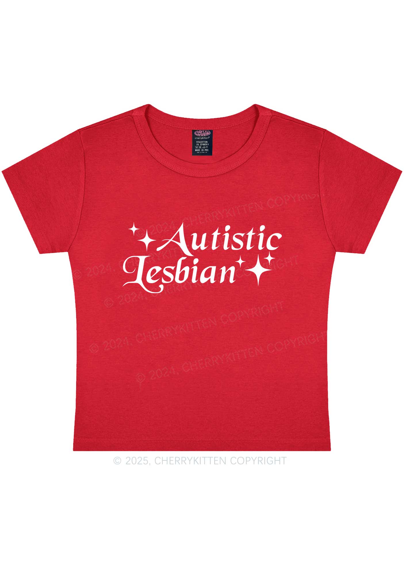 Autistic Lesbian Y2K Baby Tee Cherrykitten - Image 4