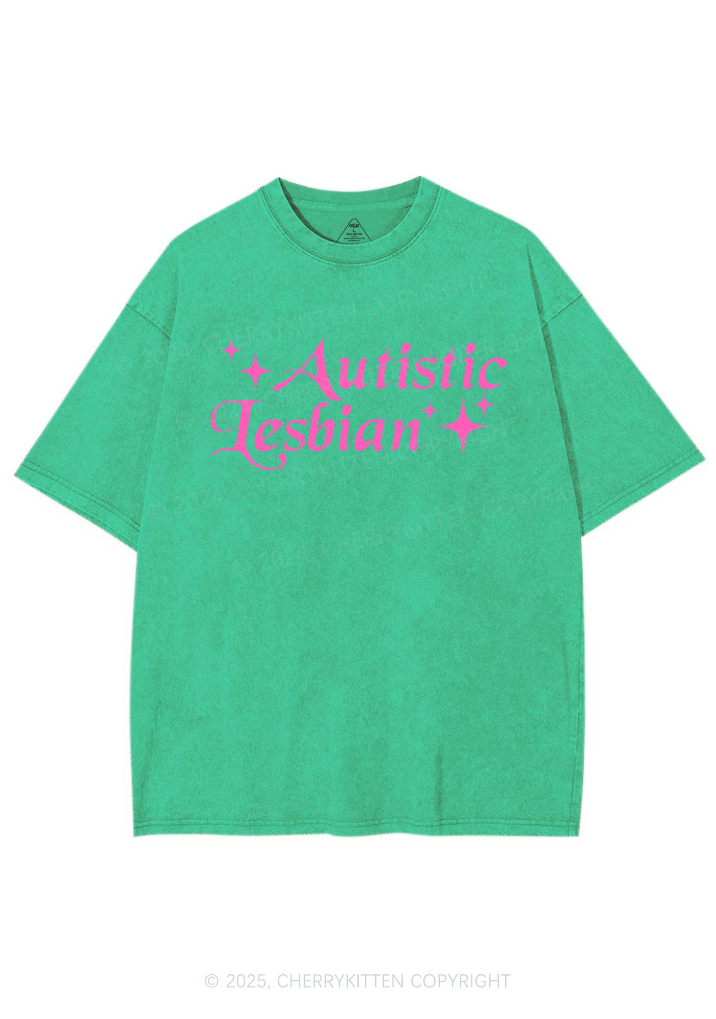 Autistic Lesbian Y2K Shirts Washed Tee Cherrykitten - Image 8