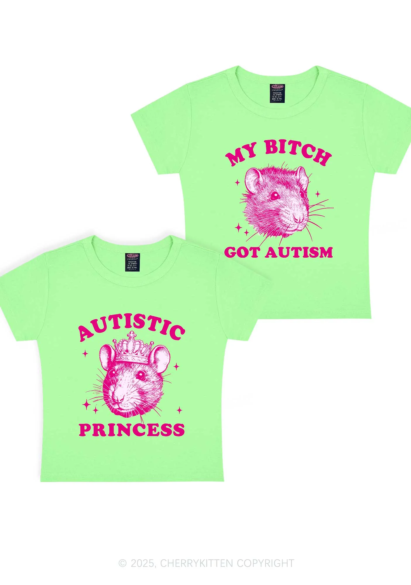 Autistic Princess Rats Y2K Valentine's Day Baby Tee Cherrykitten - Image 13