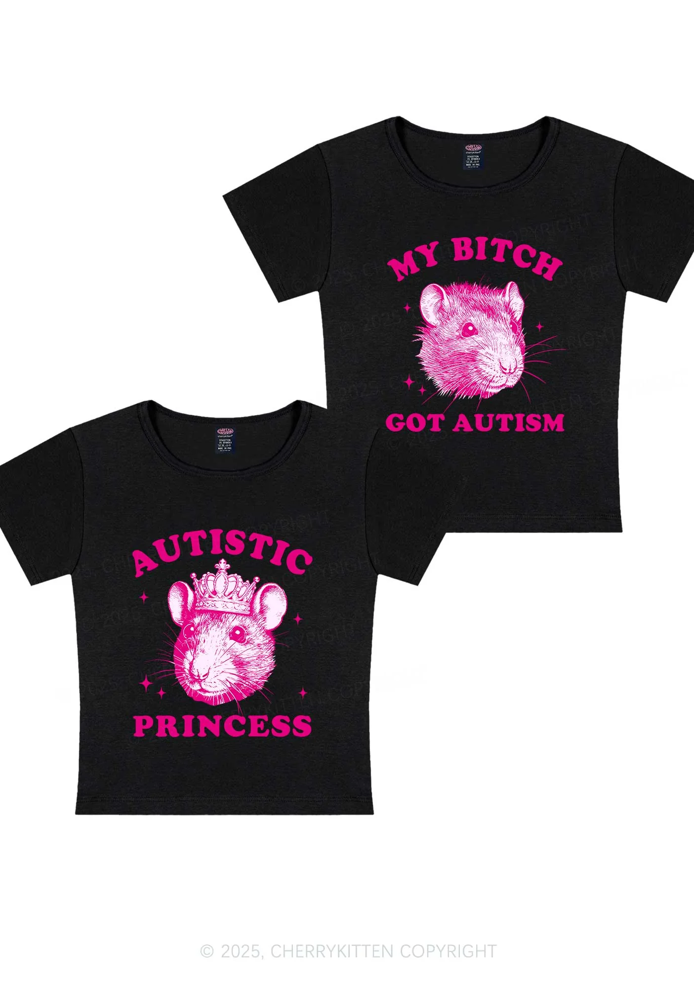 Autistic Princess Rats Y2K Valentine's Day Baby Tee Cherrykitten - Image 4