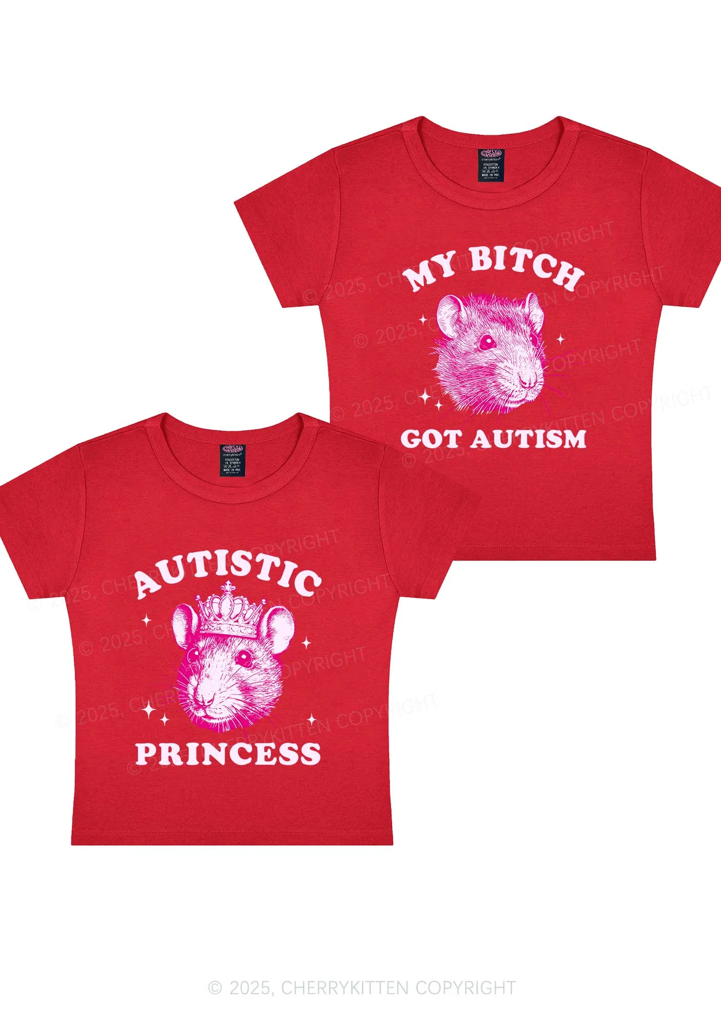 Autistic Princess Rats Y2K Valentine's Day Baby Tee Cherrykitten - Image 9