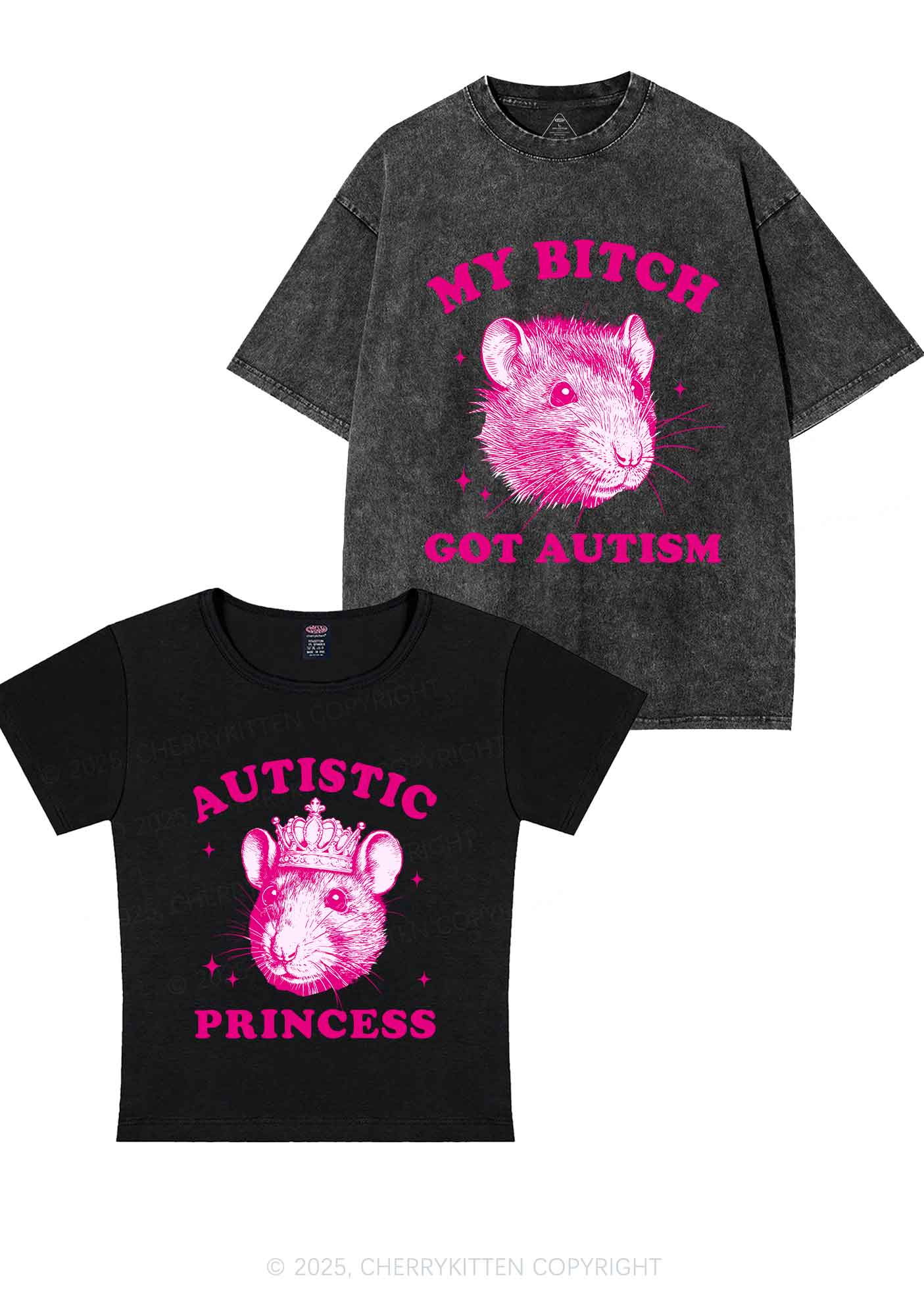 Autistic Princess Rats Y2K Valentine's Day Couple Shirt Cherrykitten - Image 4