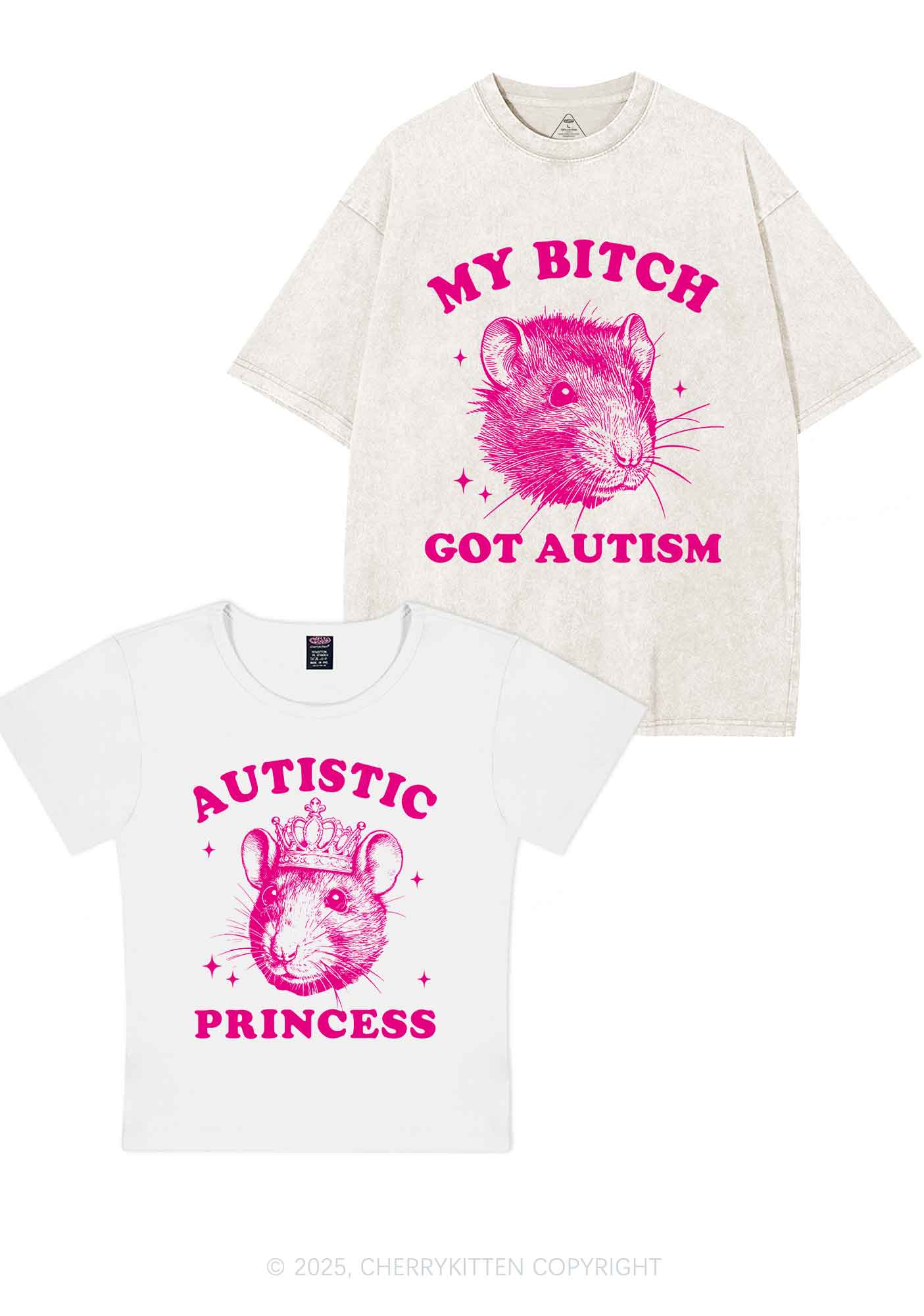 Autistic Princess Rats Y2K Valentine's Day Couple Shirt Cherrykitten - Image 5