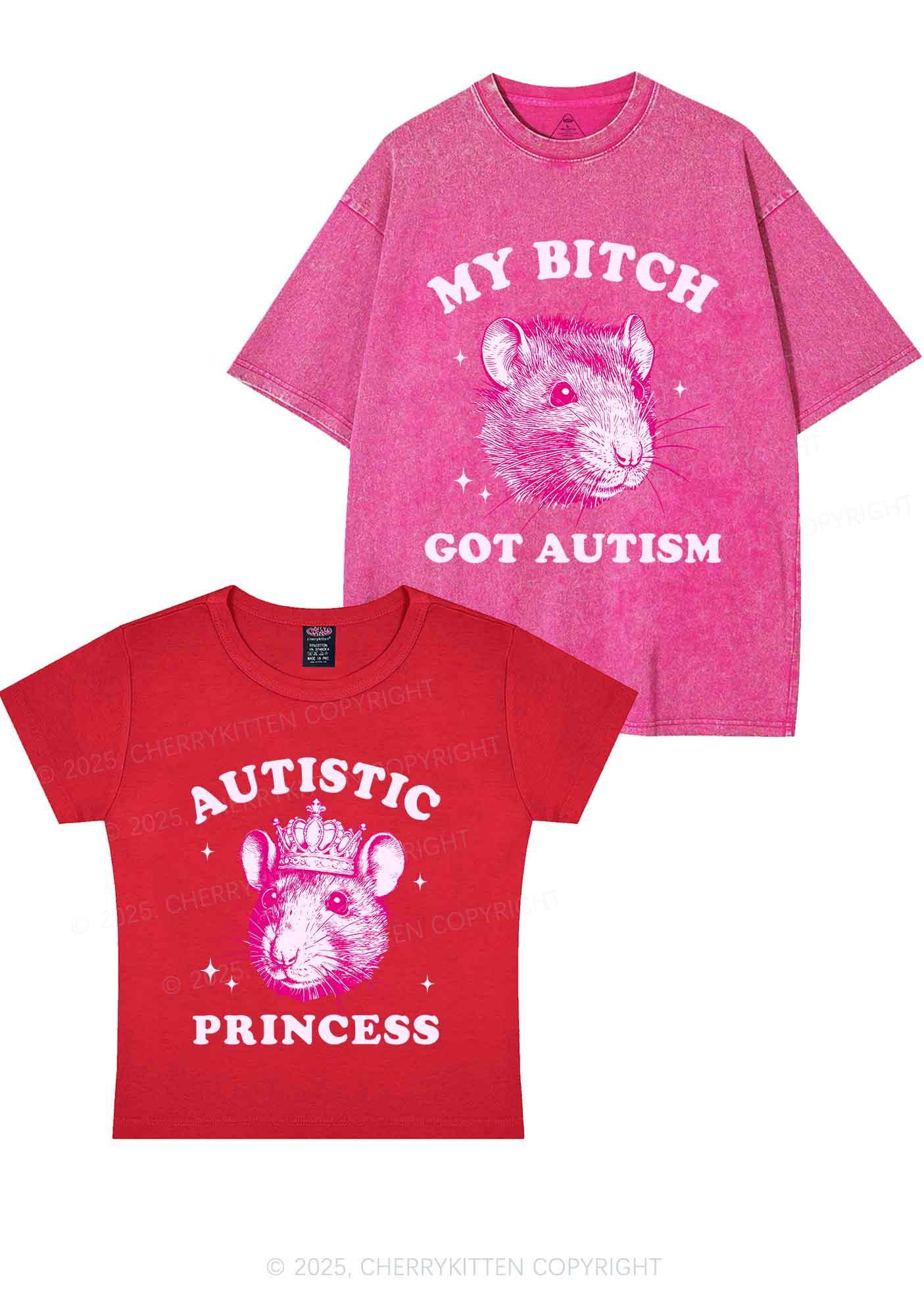 Autistic Princess Rats Y2K Valentine's Day Couple Shirt Cherrykitten - Image 9
