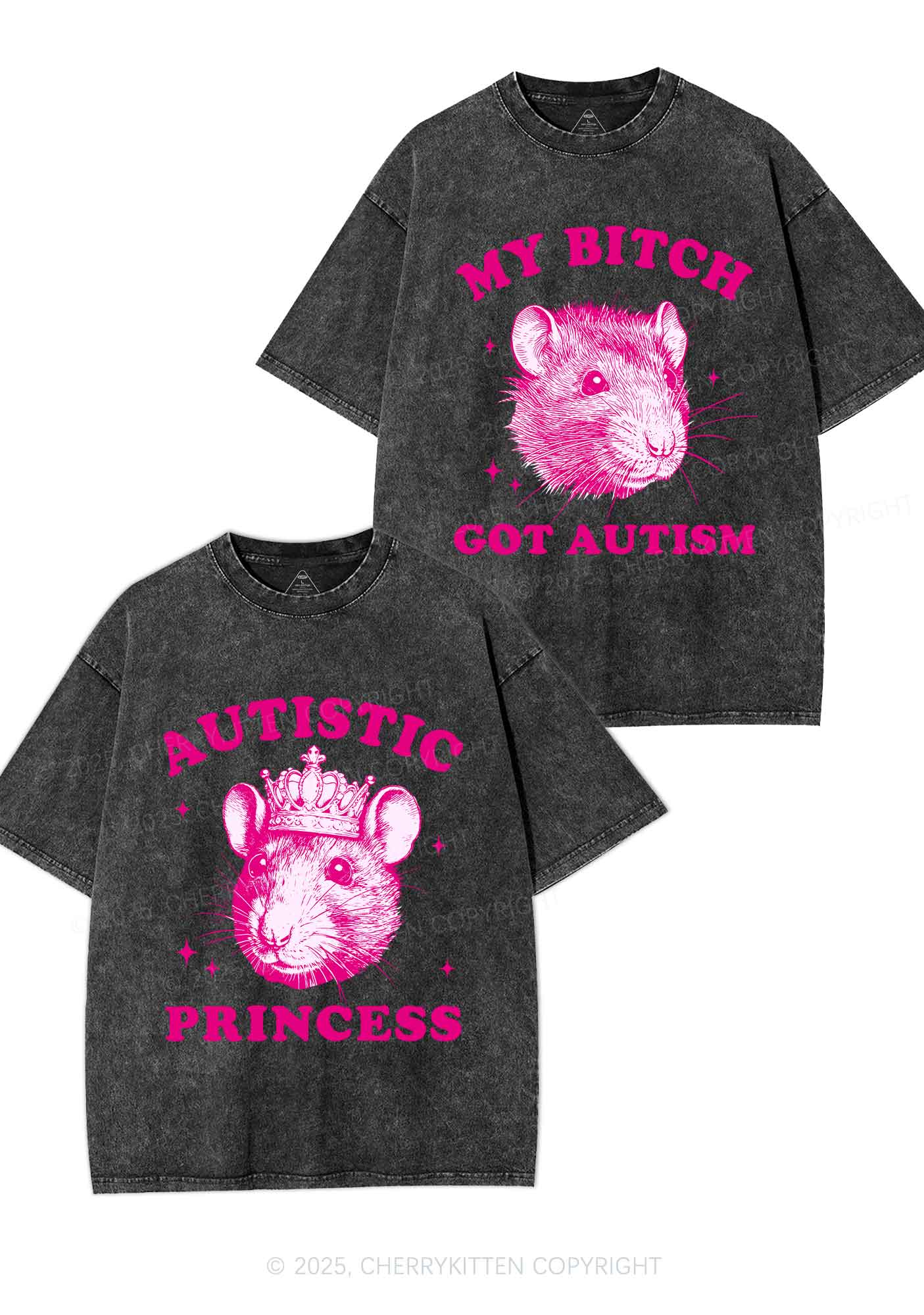 Autistic Princess Rats Y2K Valentine's Day Washed Tee Cherrykitten - Image 4