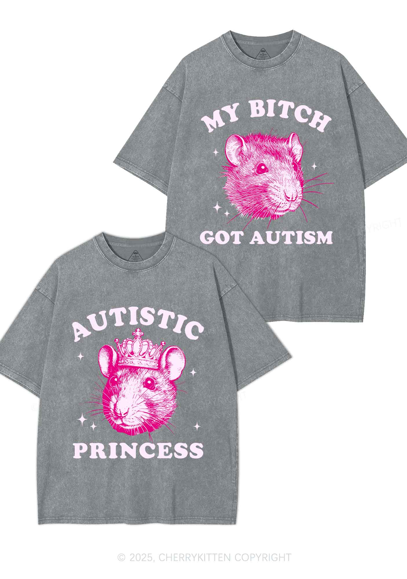 Autistic Princess Rats Y2K Valentine's Day Washed Tee Cherrykitten - Image 8