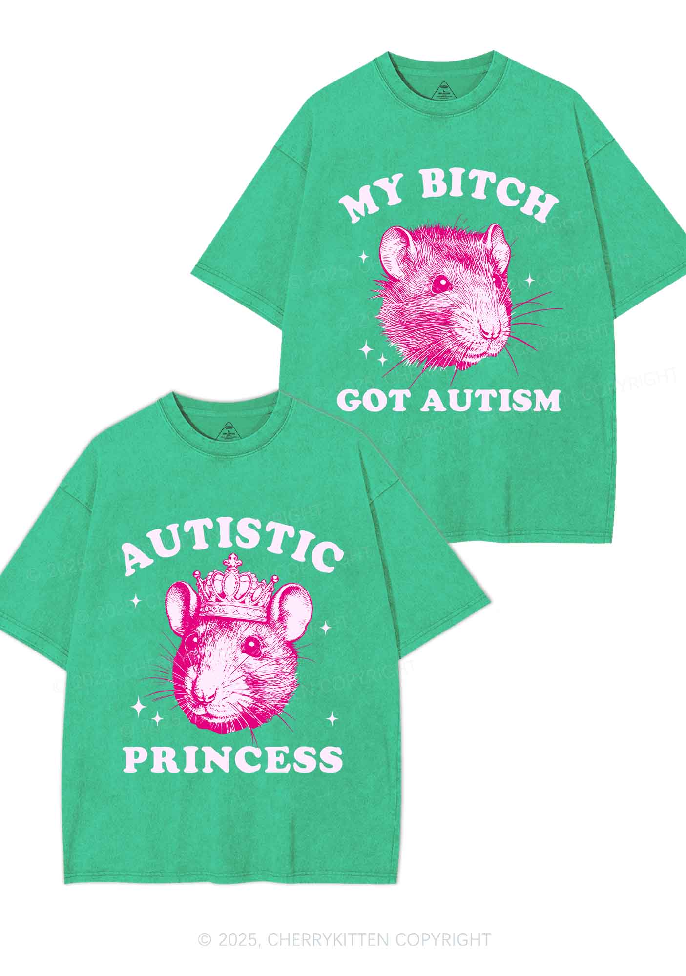 Autistic Princess Rats Y2K Valentine's Day Washed Tee Cherrykitten - Image 9