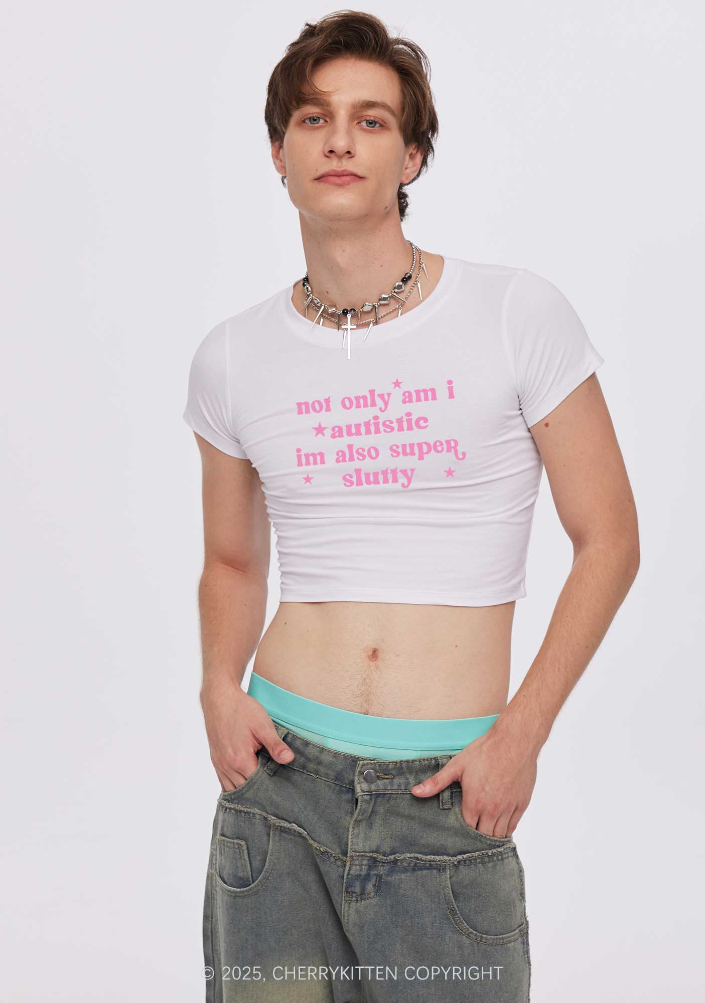 Autistic Slxtty Y2K Baby Tee Cherrykitten - Image 2
