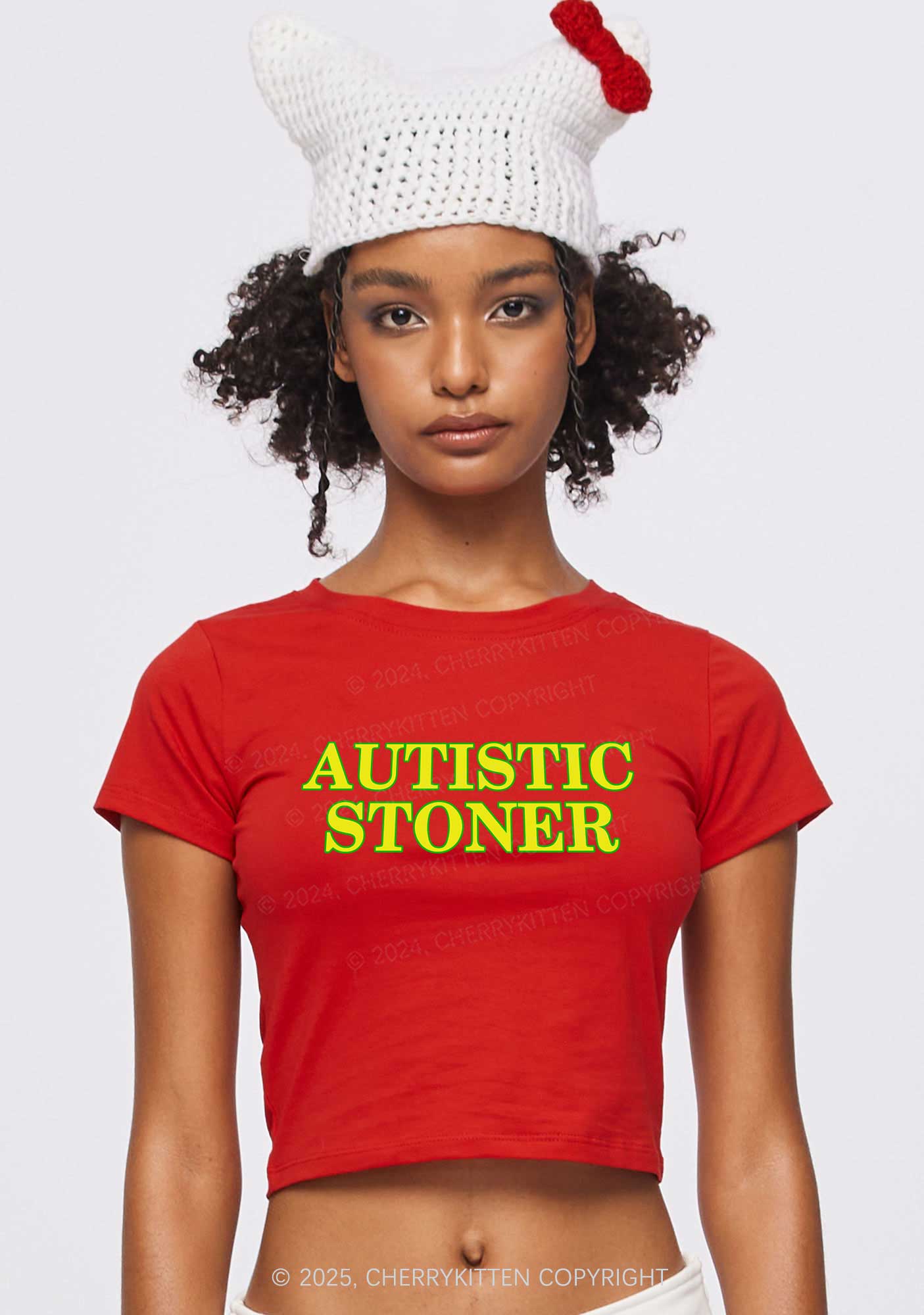 Autistic Stoner Y2K Baby Tee Cherrykitten - Image 2