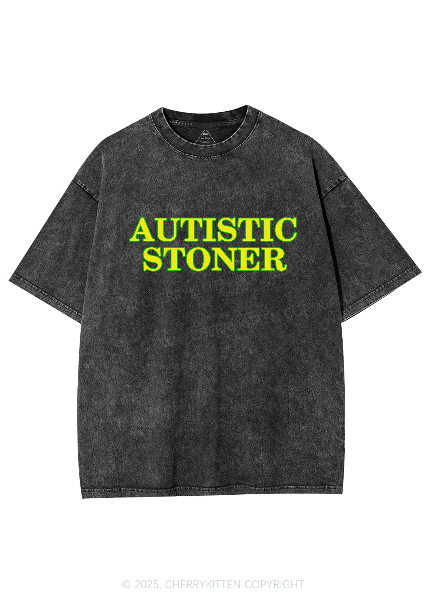 Autistic Stoner Y2K Shirts Washed Tee Cherrykitten - Image 3