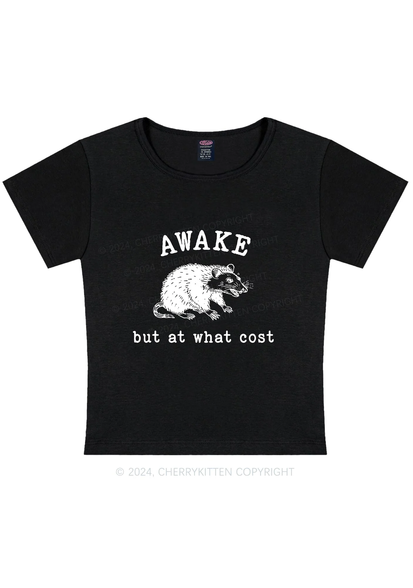 Awake But At What Cost Y2K Baby Tee Cherrykitten - Image 3