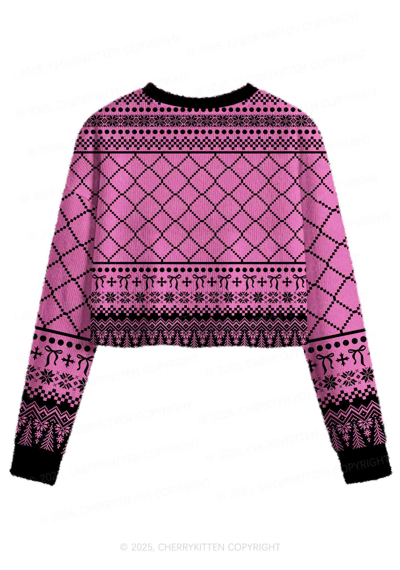 Awake But At What Cost Y2K Christmas Crop Knit Sweatshirt Cherrykitten - Image 2