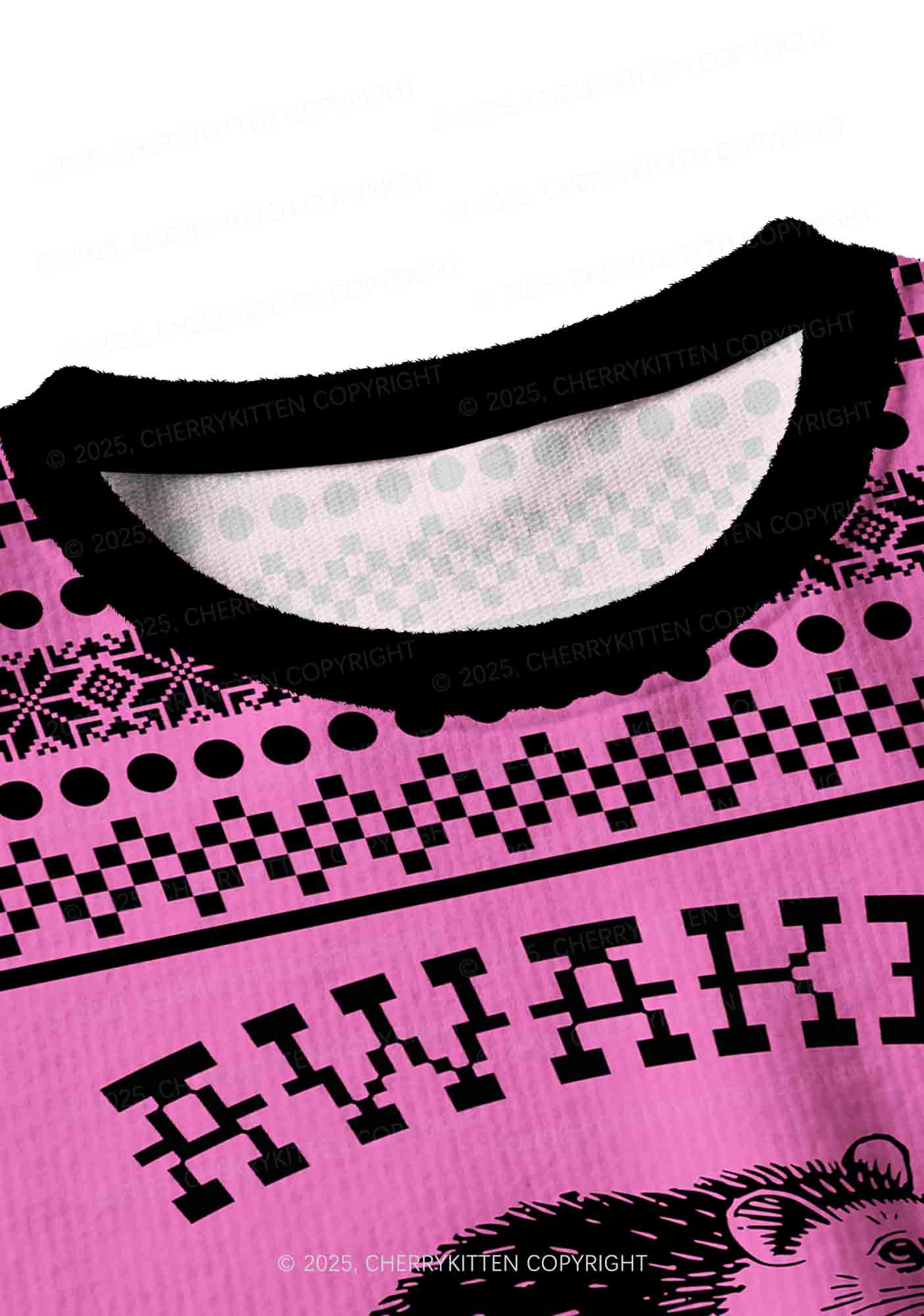 Awake But At What Cost Y2K Christmas Crop Knit Sweatshirt Cherrykitten - Image 4