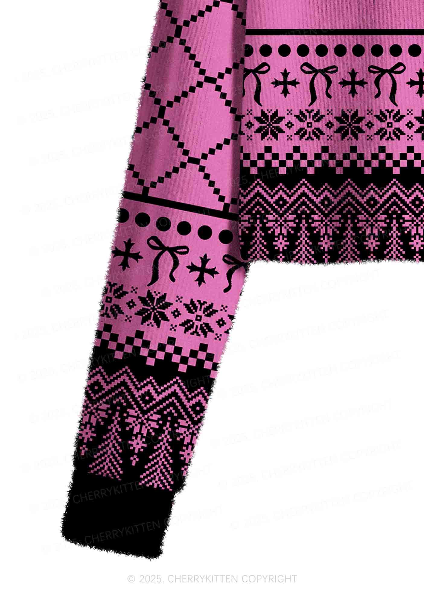 Awake But At What Cost Y2K Christmas Crop Knit Sweatshirt Cherrykitten - Image 5