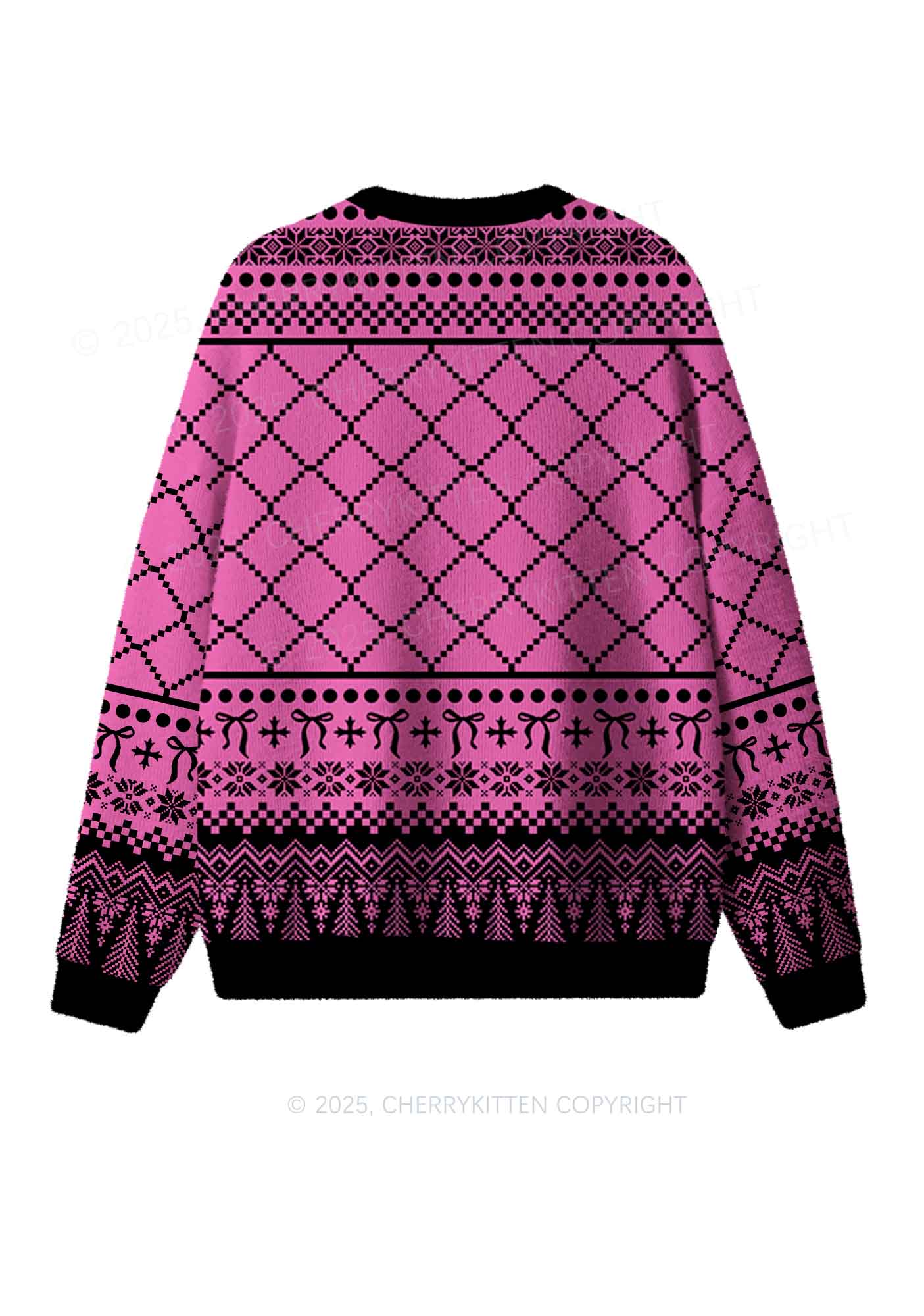 Awake But At What Cost Y2K Christmas Knit Sweatshirt Cherrykitten - Image 2