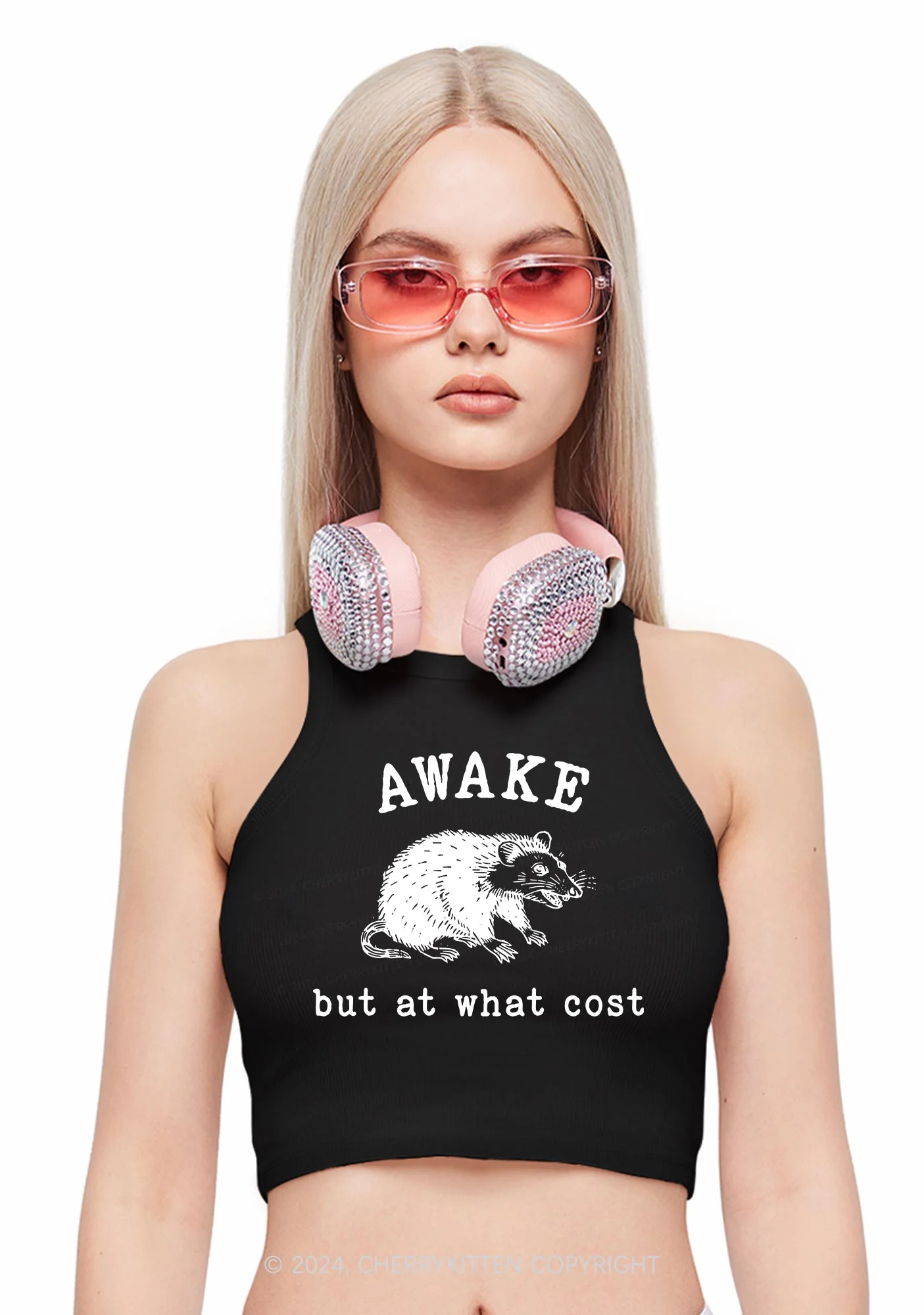 Awake But At What Cost Y2K Crop Tank Top Cherrykitten - Image 3