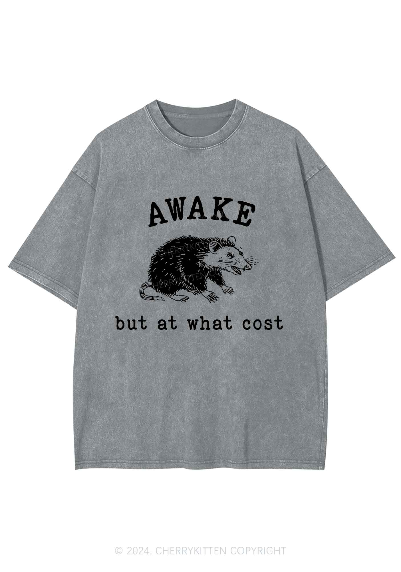 Awake But At What Cost Y2K Washed Tee Cherrykitten - Image 6